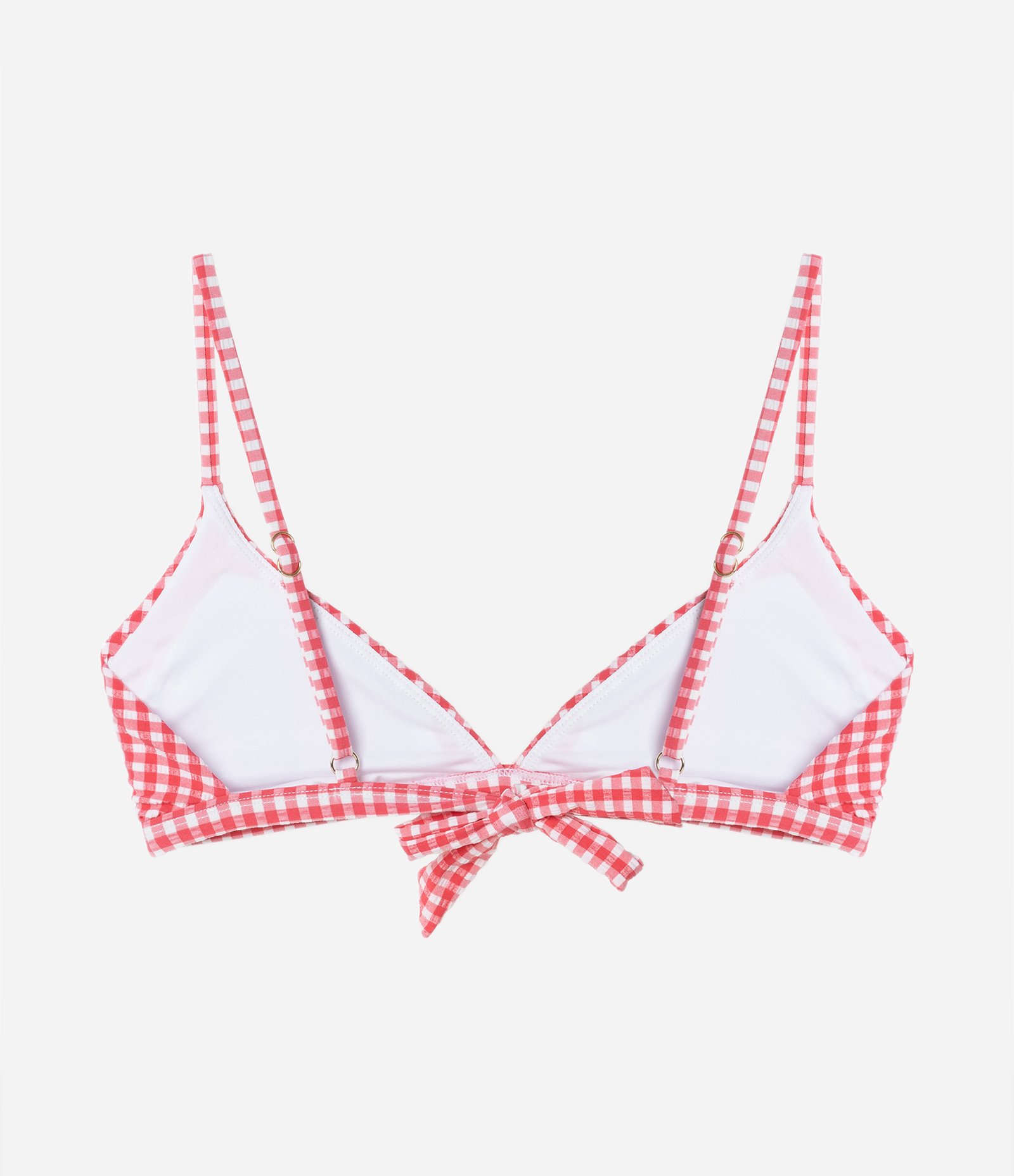 Biquíni Top Triângulo Fixo com Estampa Vichy e Textura Vermelho 6