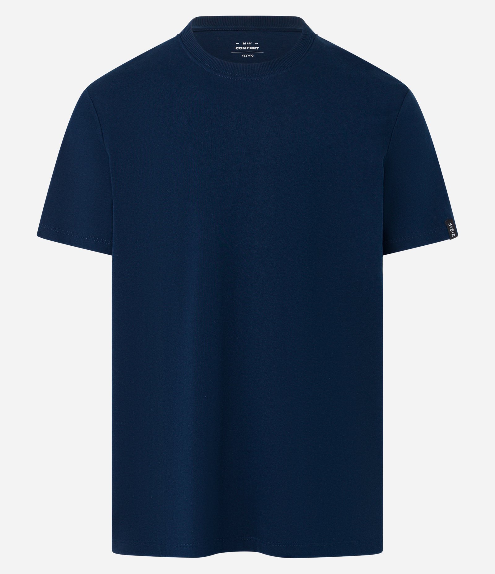 Camiseta Comfort Básica em Malhão com Etiqueta na Manga Azul Marinho 4