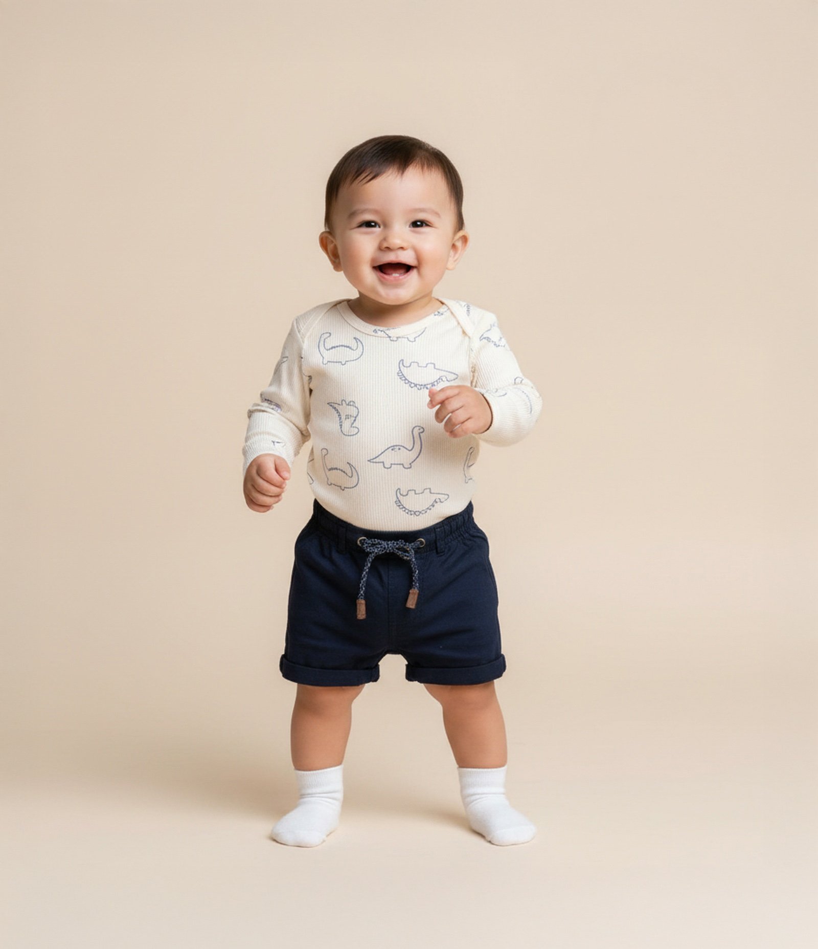 Bermuda Básica Bebê em Sarja com Cordão Bicolor - Tam 0 a 18 meses Azul Marinho 1