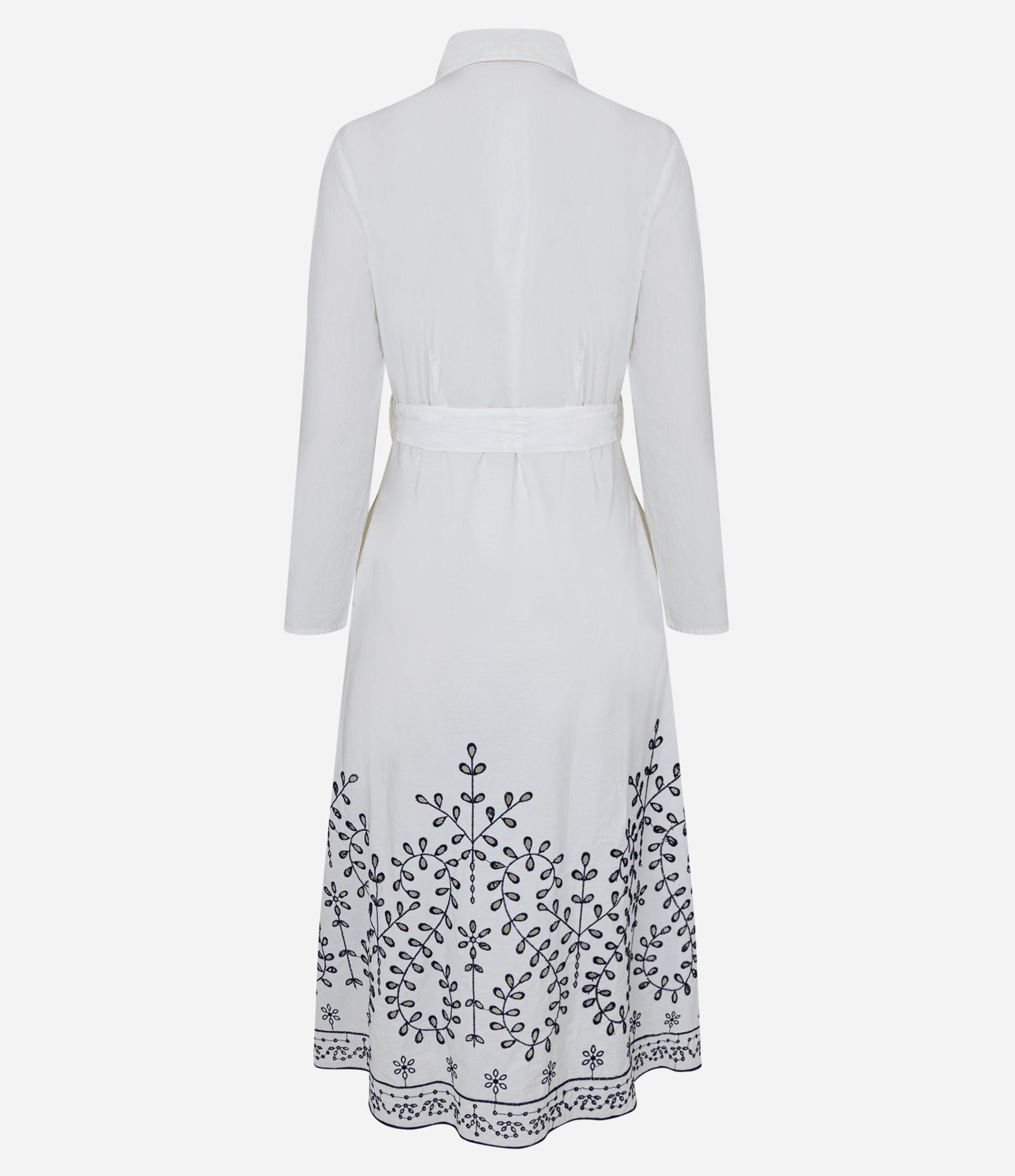 Vestido Chemise em Tricoline com Amarração e Barrado de Richelieu Branco 7