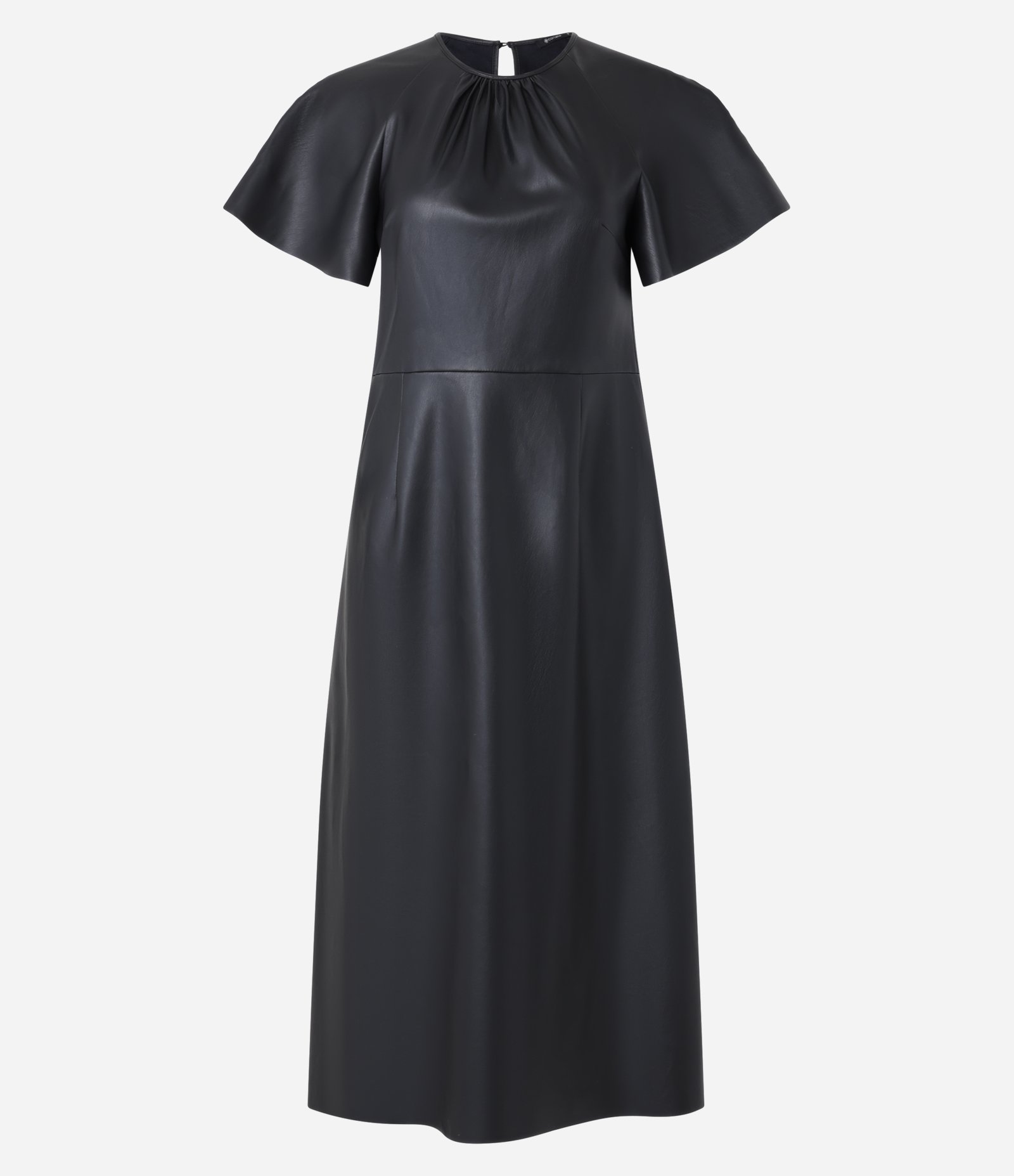 Vestido Evasê Midi em Material Sintético com Manga curta Preto 5