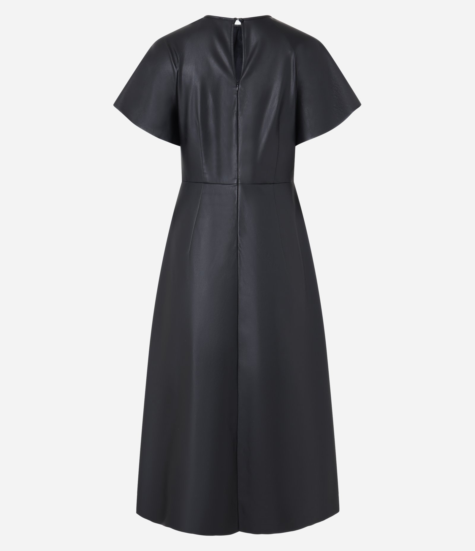 Vestido Evasê Midi em Material Sintético com Manga curta Preto 6