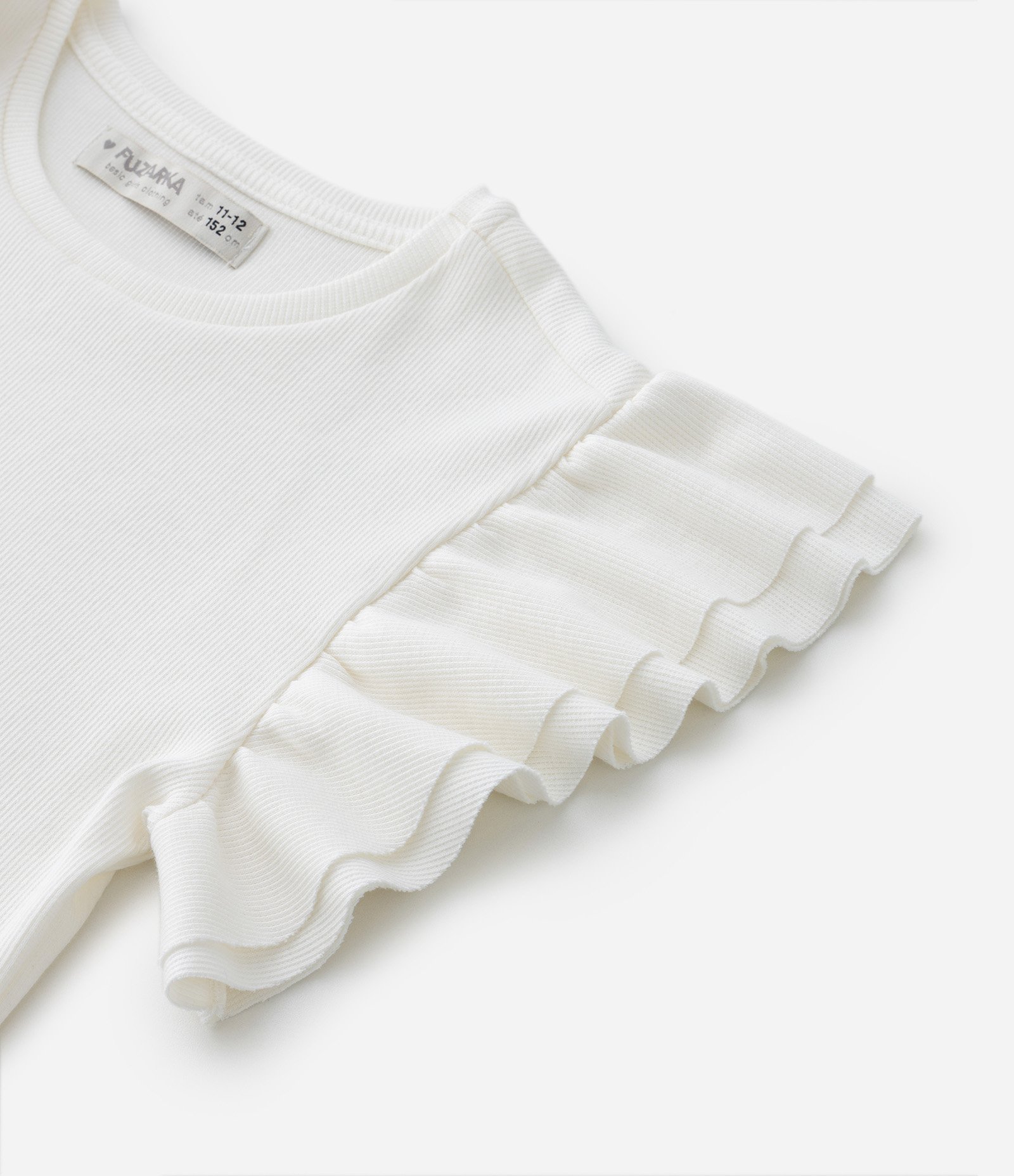 Blusa Infantil Canelada com Babado na Manga - Tam 5 A 14 Anos Branco Neve 4