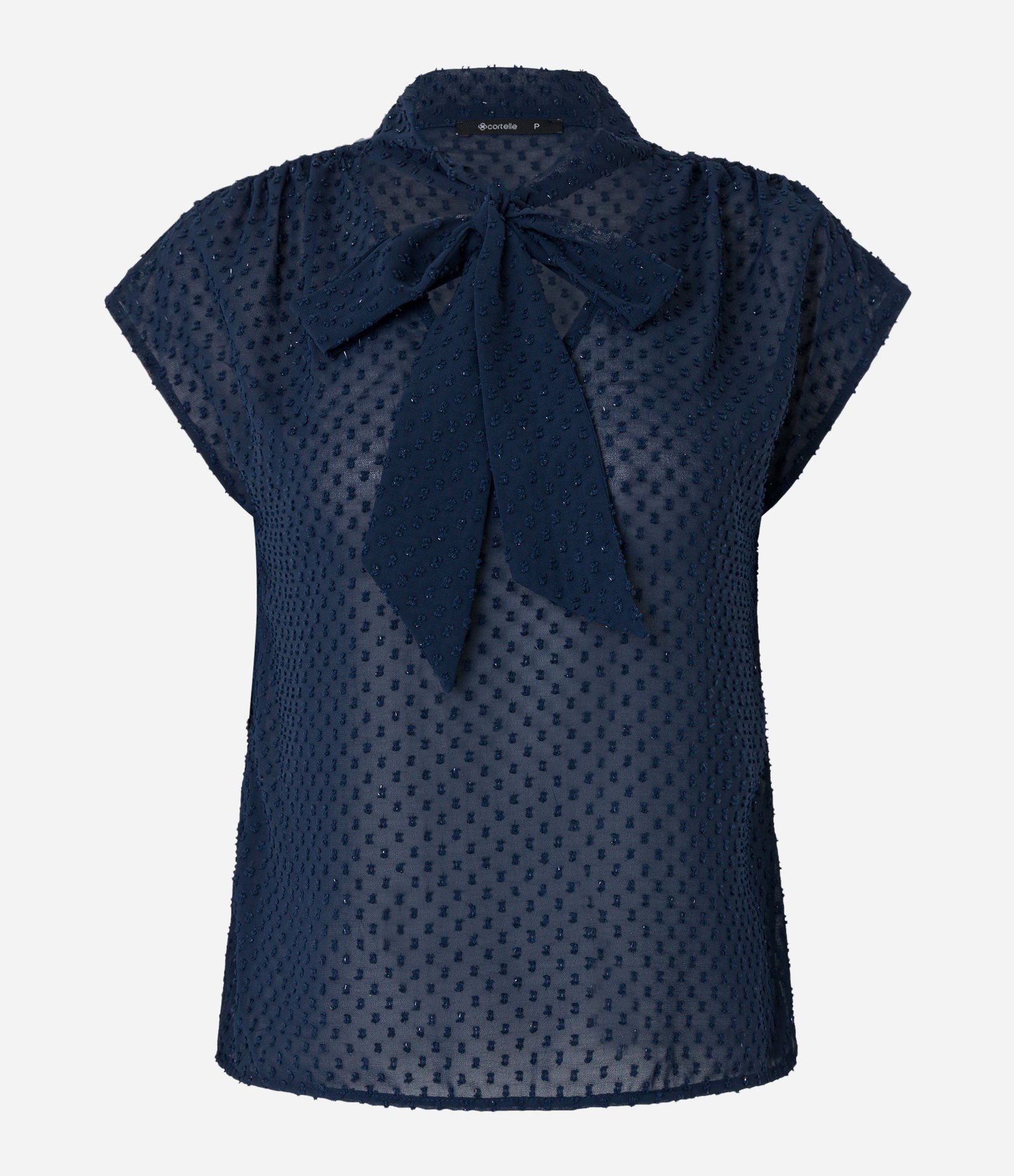 Blusa em Crepe com Laço de Chiffon na Gola e Texturas Azul 5