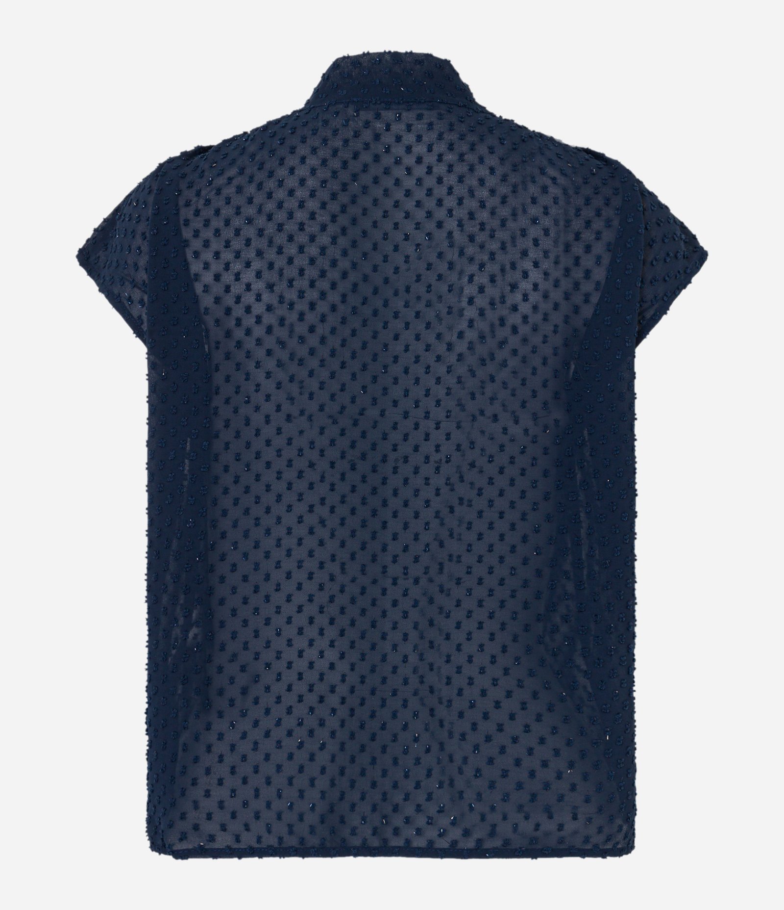 Blusa em Crepe com Laço de Chiffon na Gola e Texturas Azul 7