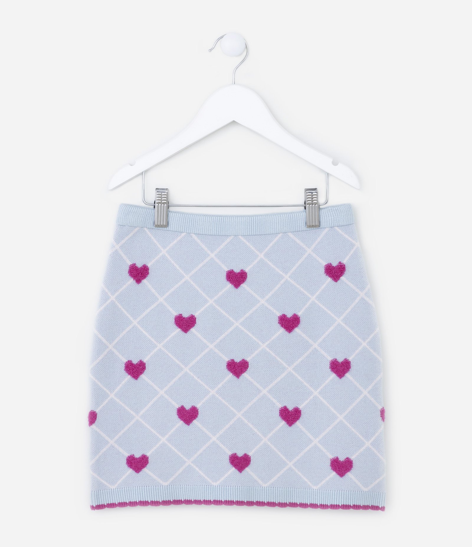 Saia Infantil em Tricô com Estampa de Corações - Tam 5 a 14 Anos Azul 1