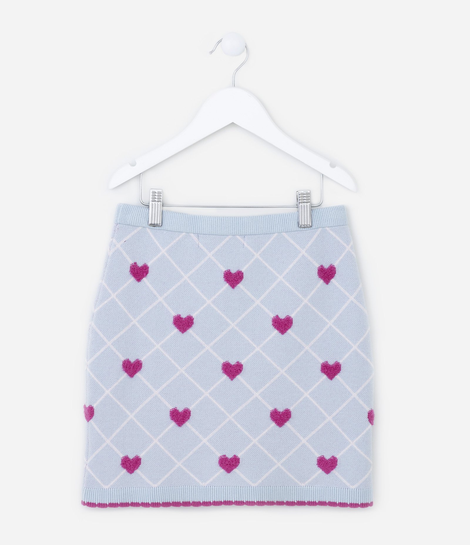 Saia Infantil em Tricô com Estampa de Corações - Tam 5 a 14 Anos Azul 2