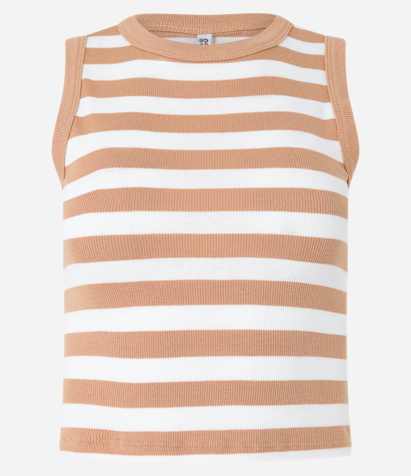 Blusa Regata em Viscose Listrada e com Textura Bege/Branco 4