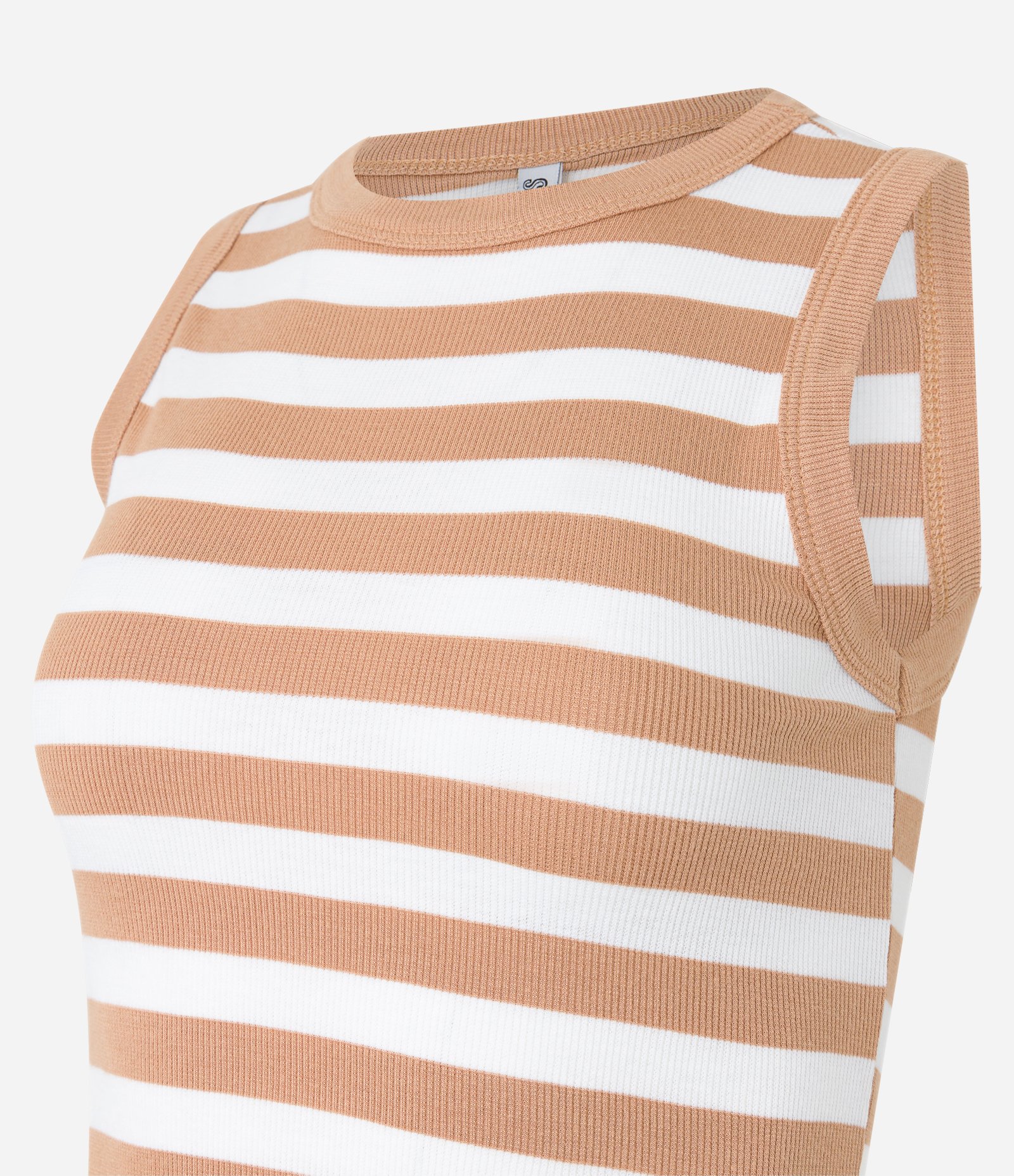 Blusa Regata em Viscose Listrada e com Textura Bege/Branco 5