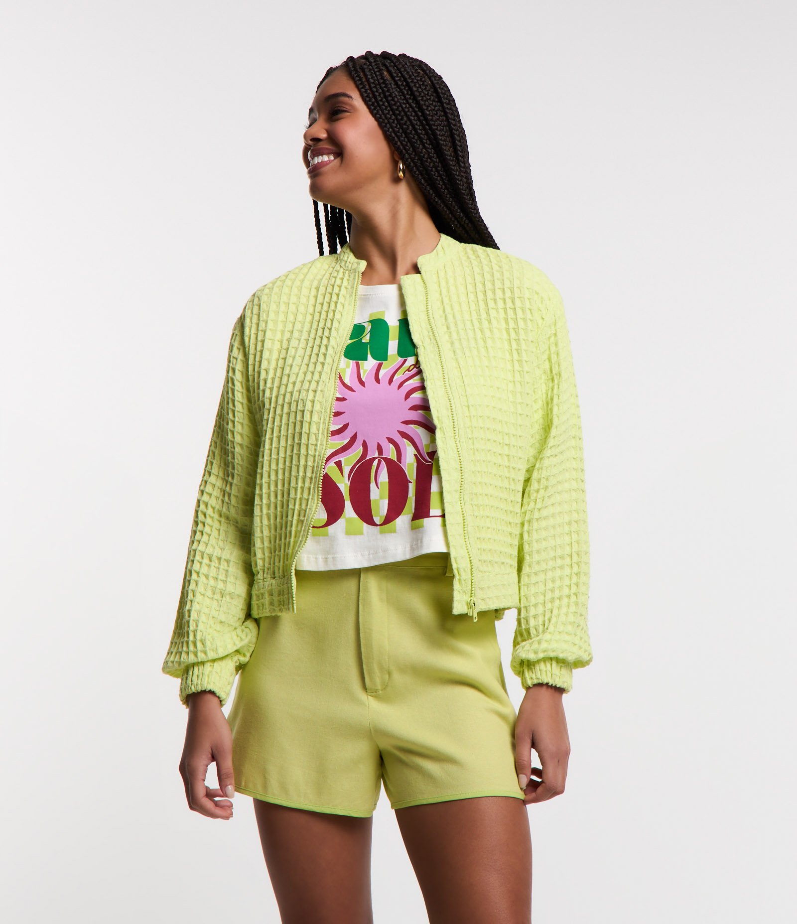 Jaqueta Bomber Maquinetada com Textura Amarelo 1