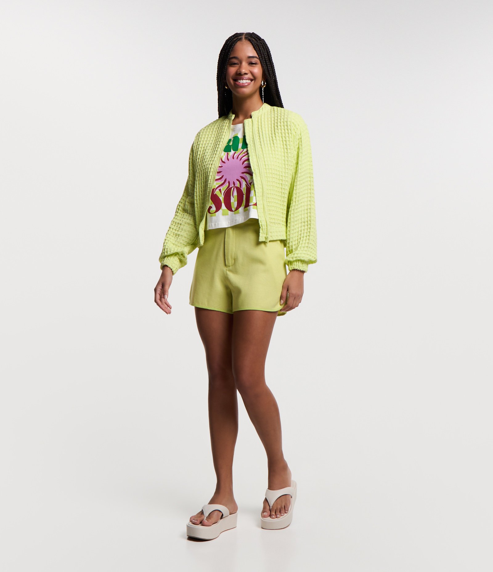 Jaqueta Bomber Maquinetada com Textura Amarelo 2