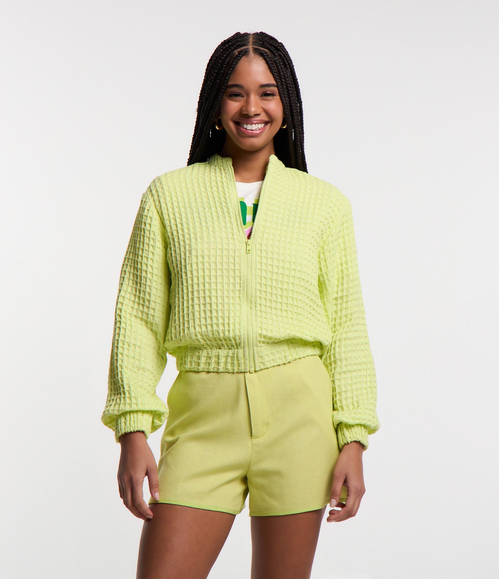 Jaqueta Bomber Maquinetada com Textura Amarelo 3