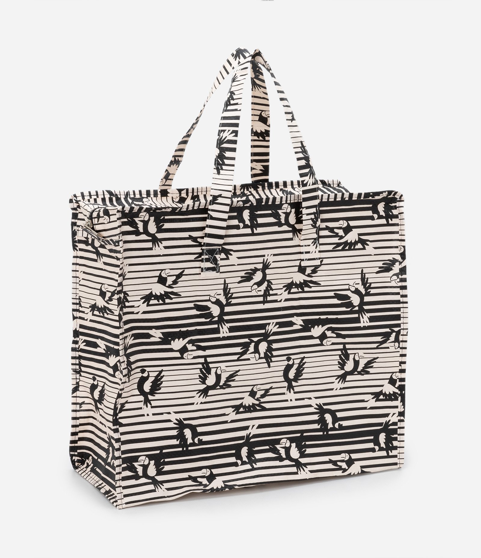 Sacola de Compras Grande com Estampa de Pássaros Off White 1