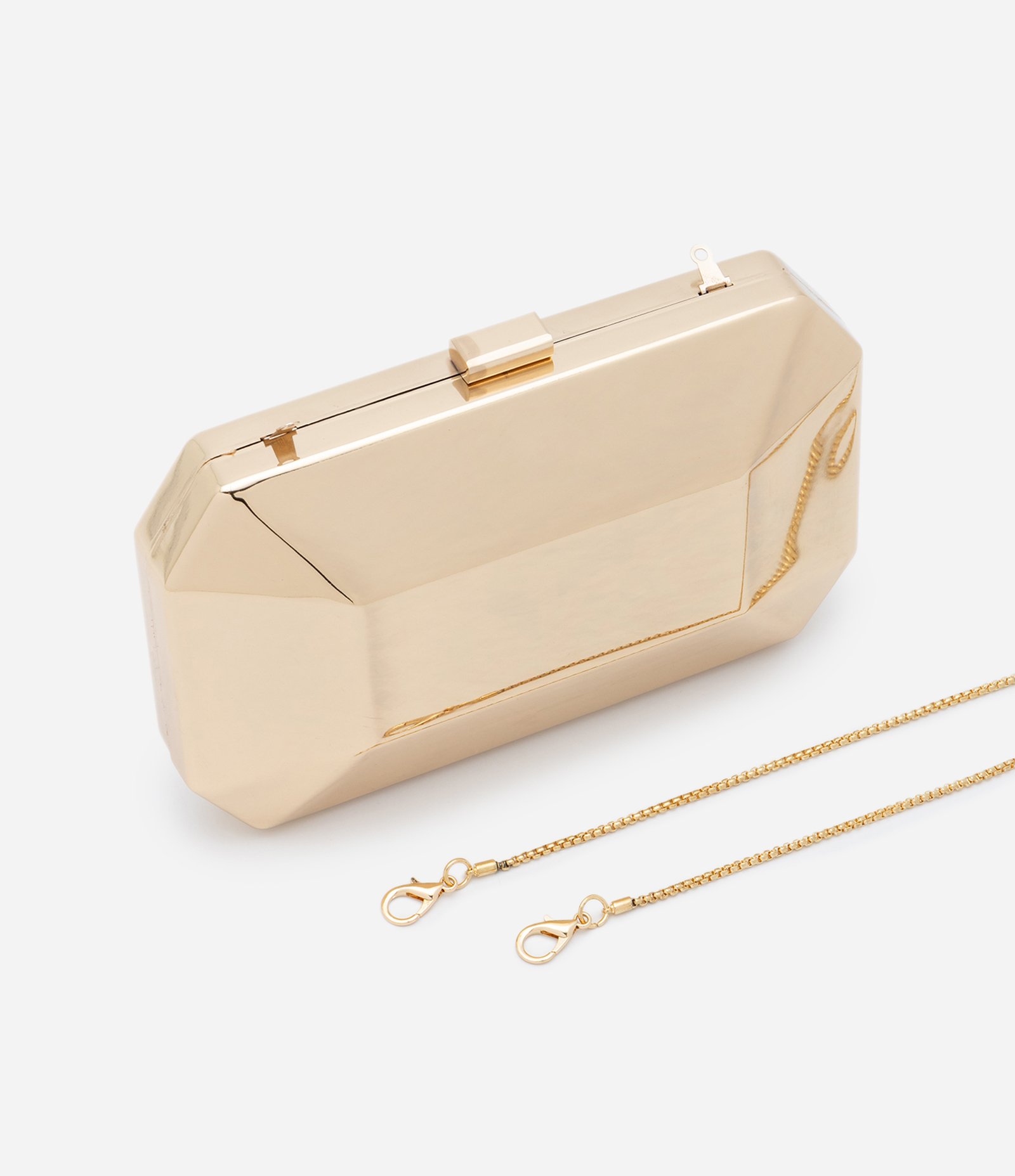 Bolsa Pequena em Metal e Alça de Corrente Dourado 6