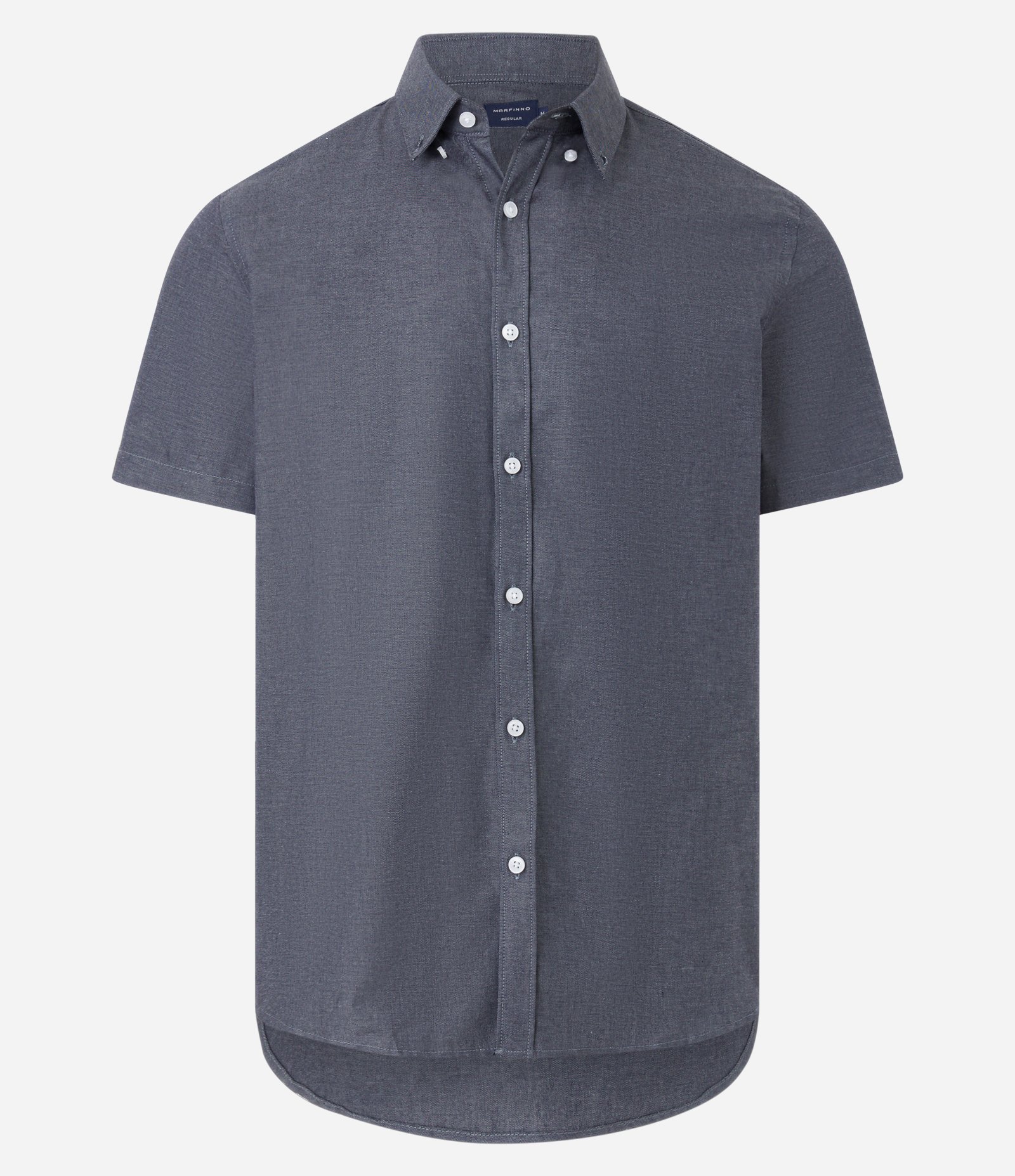 Camisa Comfort em Oxford com Gola Colarinho e Manga Curta Cinza 1
