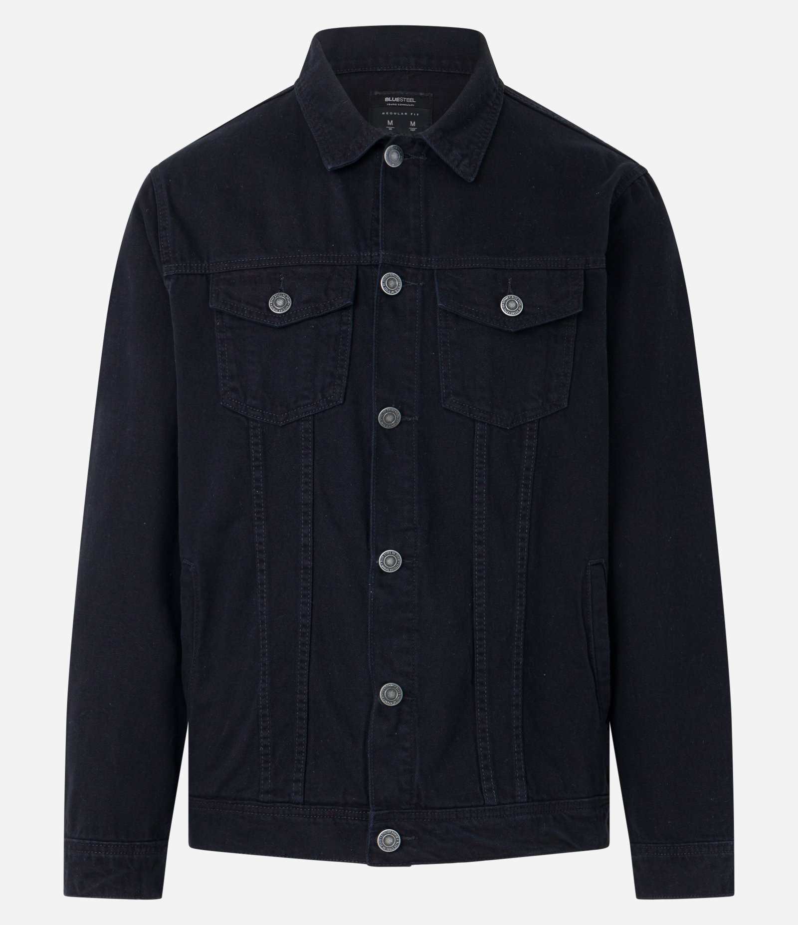 Jaqueta Trucker Regular em Sarja com Recortes Preto 7