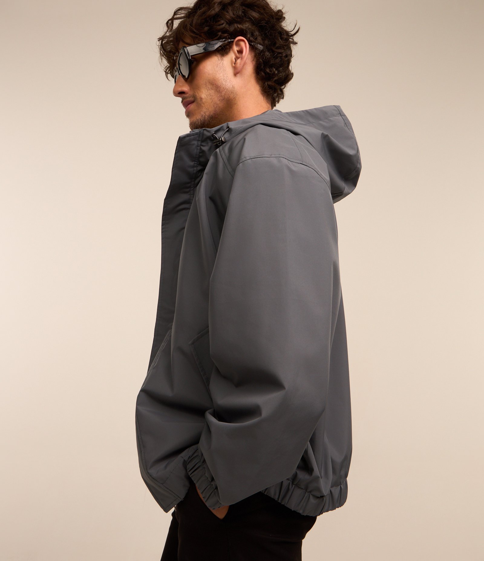 Jaqueta Gola Alta com Capuz e Bolsos com Botões Azul Acinzentado 3