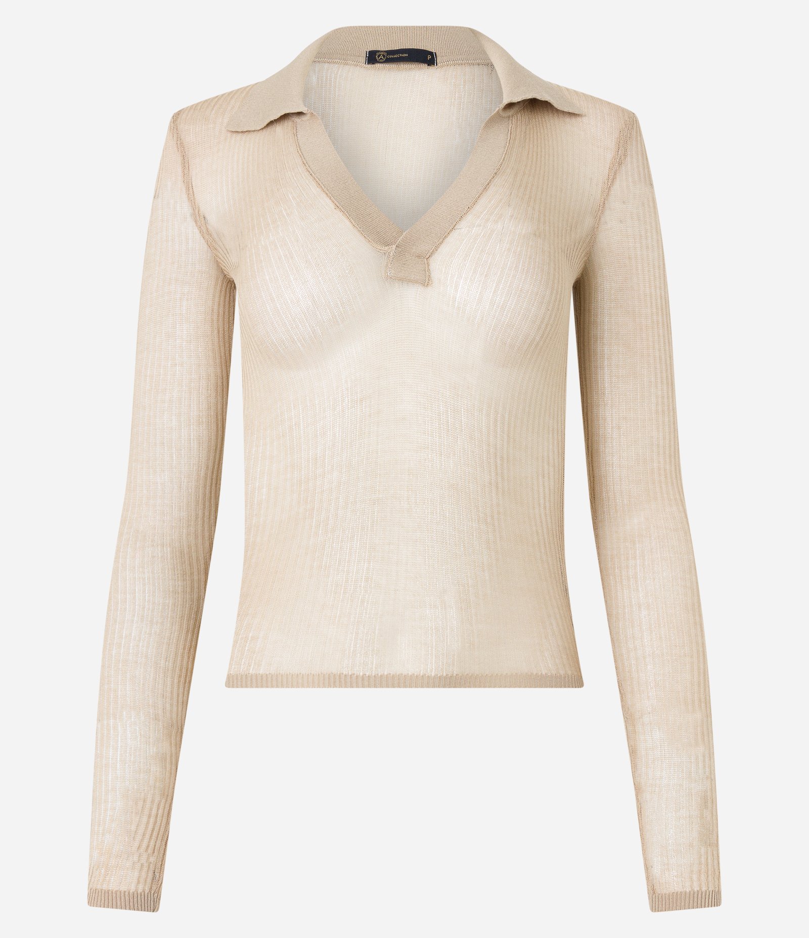 Blusa em Viscose com Gola Polo e Texturas Bege 1