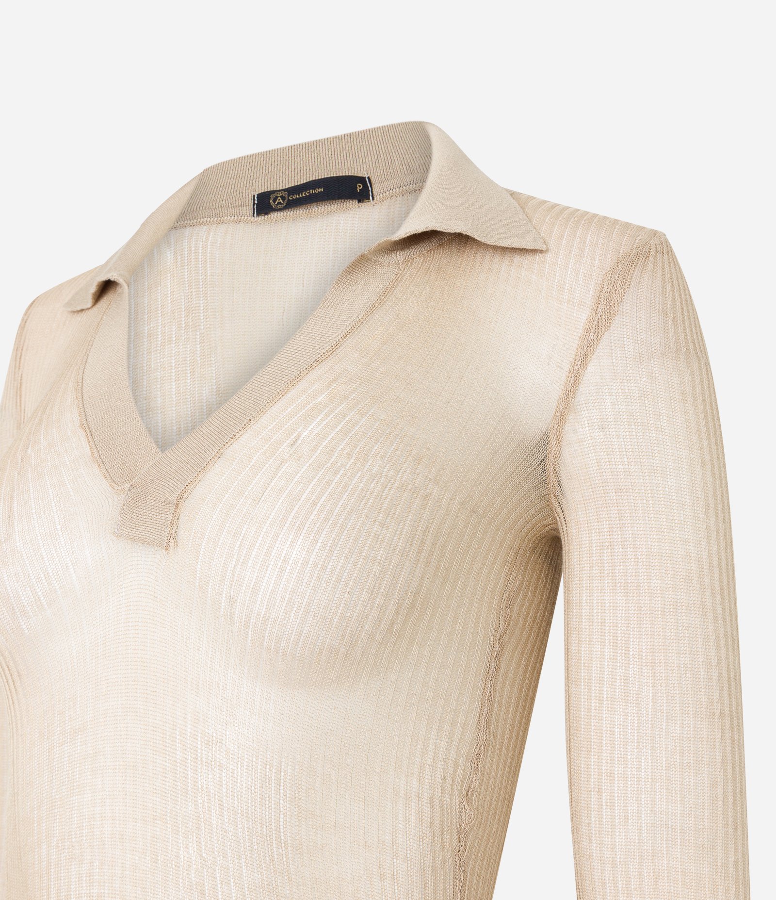 Blusa em Viscose com Gola Polo e Texturas Bege 2