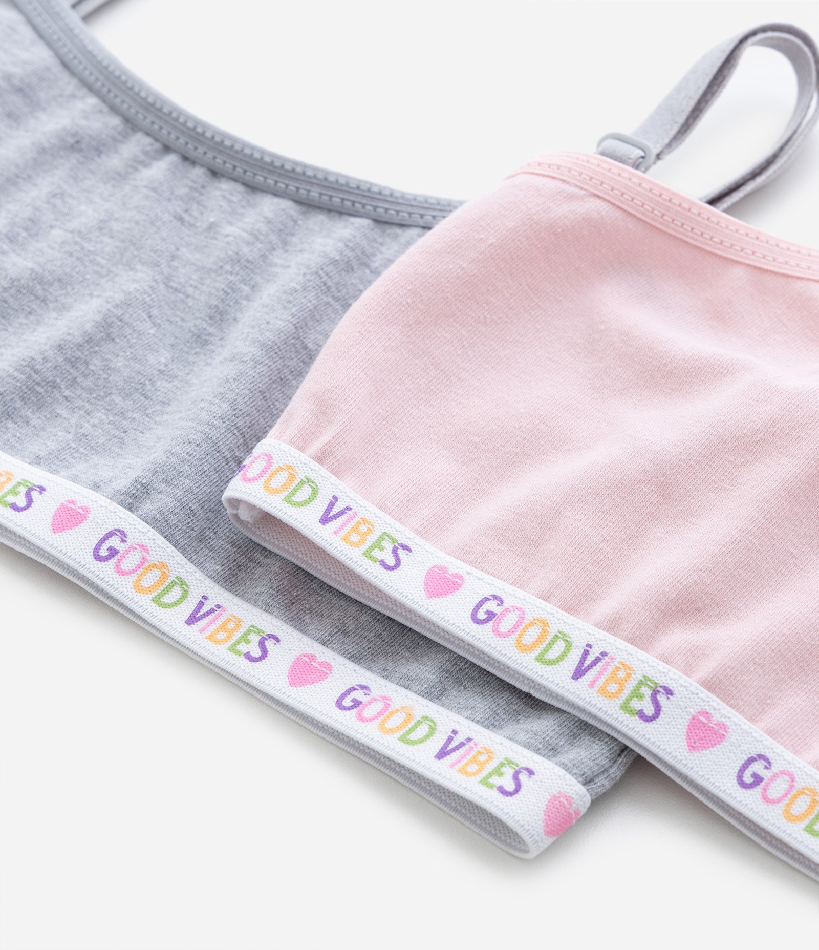 Kit 02 Sutiãs Infantis em Algodão com Elástico Estampado - Tam 10 a 14 anos Rosa/Cinza 3
