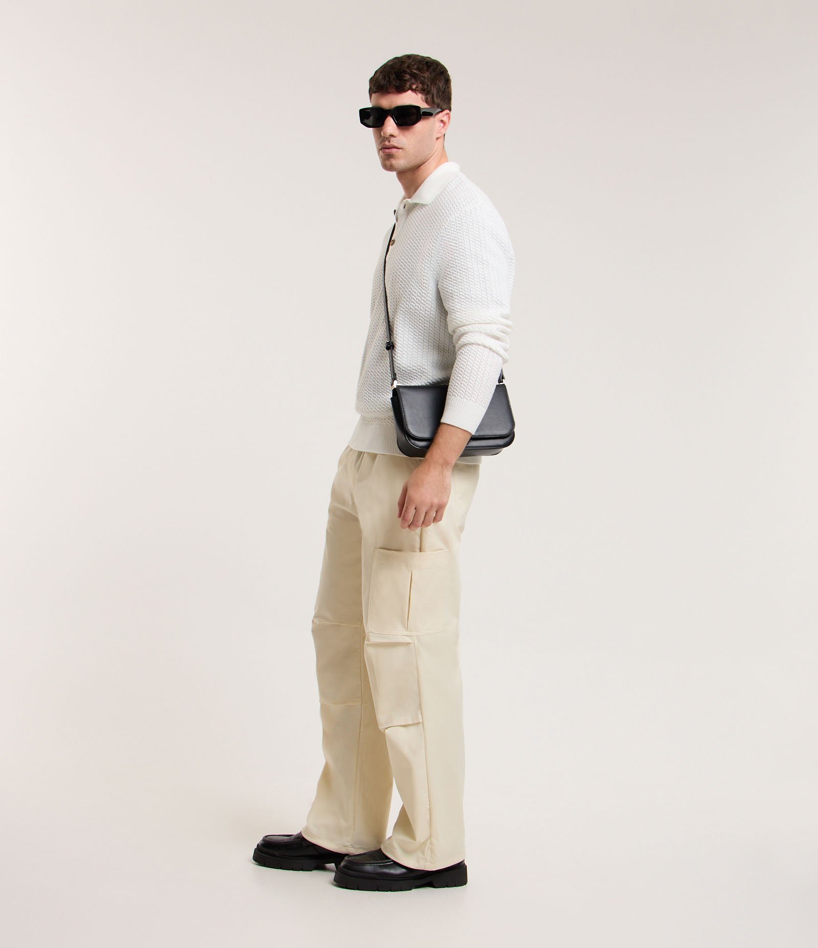 Calça Wide Leg com Bolso Lateral Bege 6