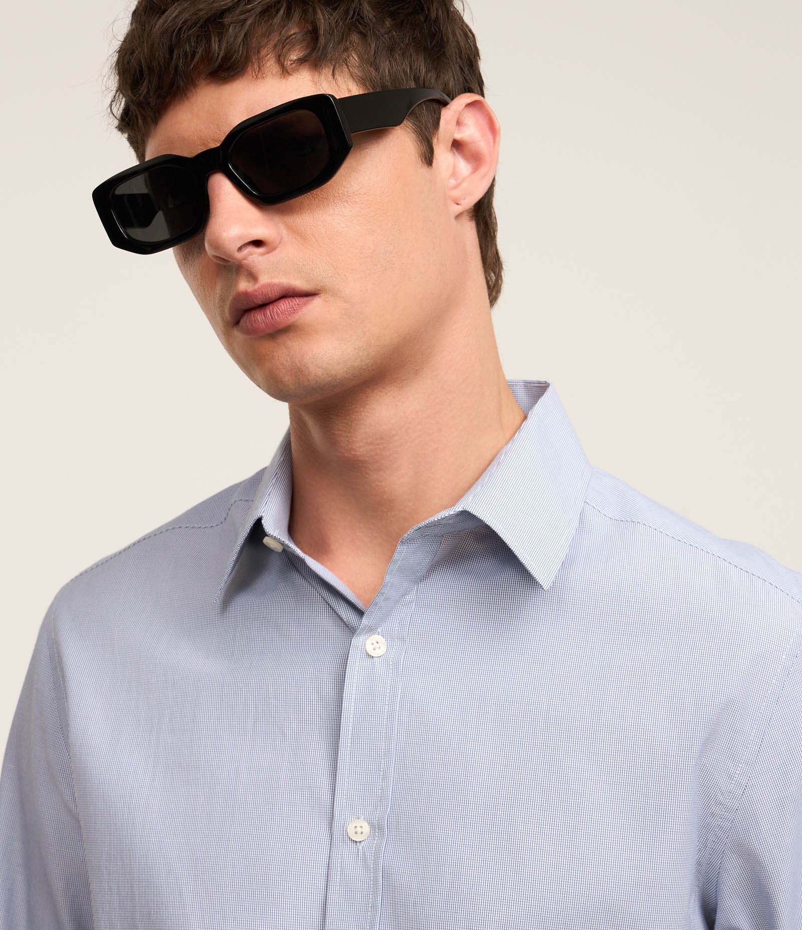 Camisa em Tricoline com Padronagem Xadrez Grid Cinza 5