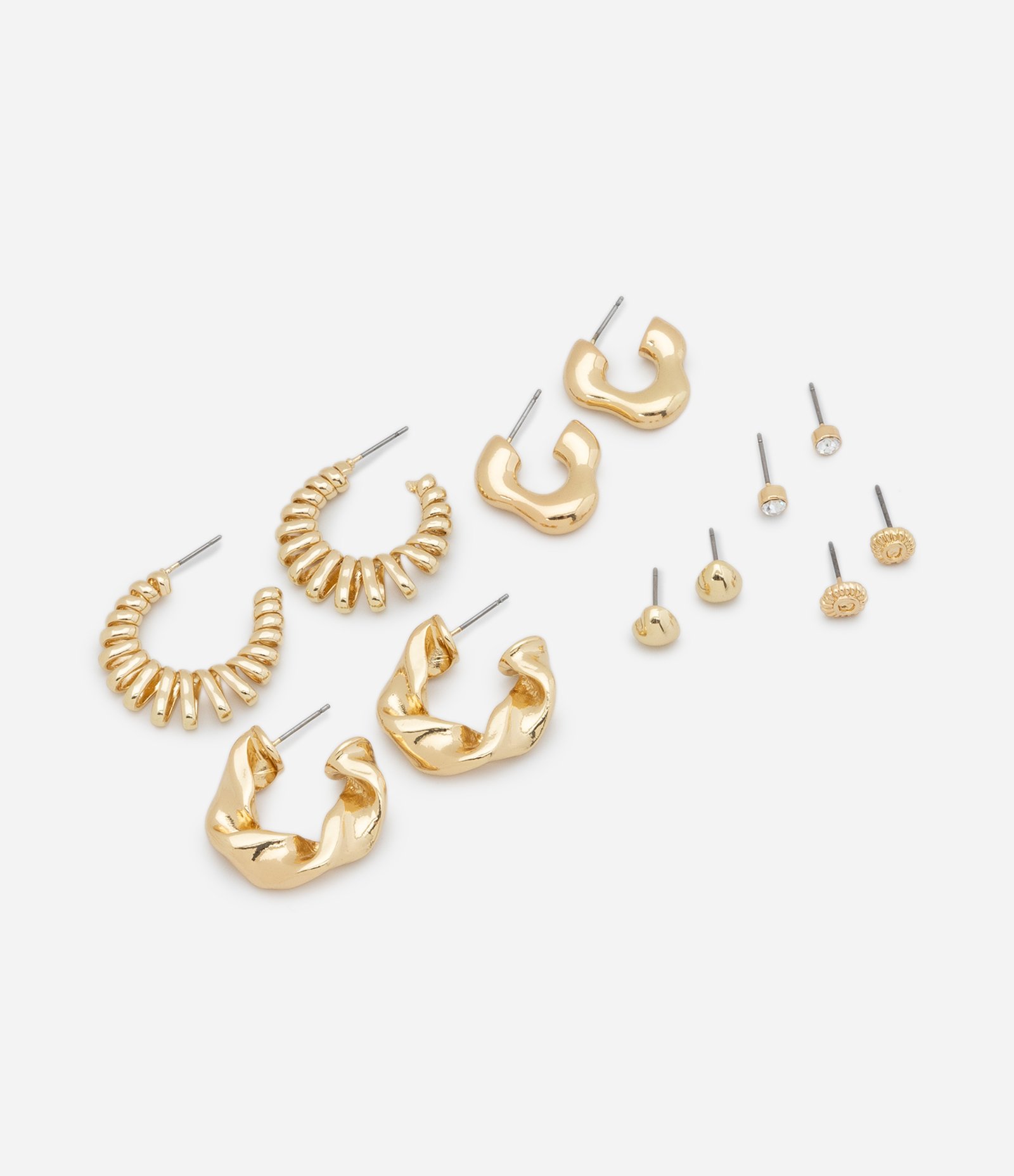 Kit 06 Brincos Texturizados com Formas Diferentes Dourado 1