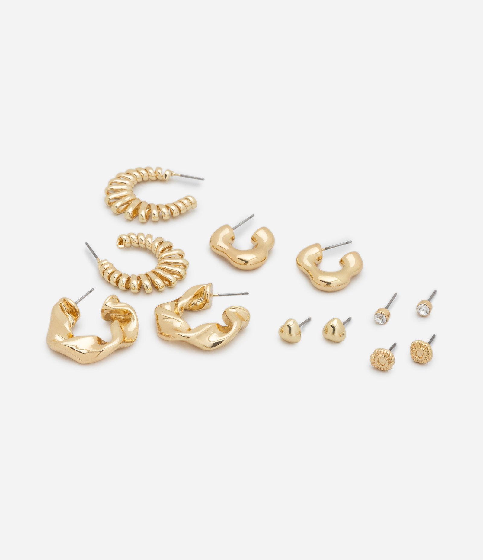 Kit 06 Brincos Texturizados com Formas Diferentes Dourado 2