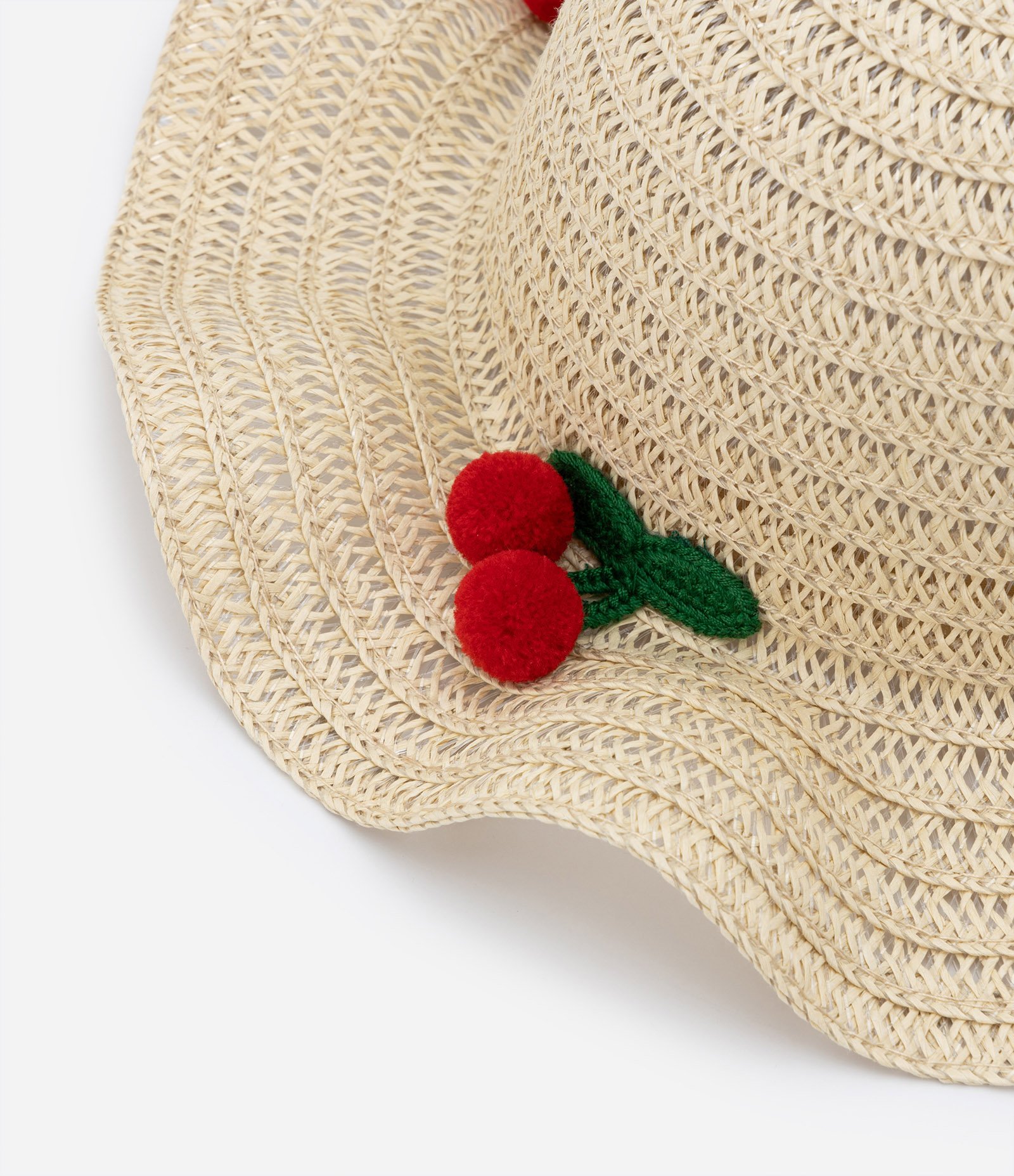 Chapéu de Palha Infantil com Bordado de Cerejinhas - Tam U Bege 3