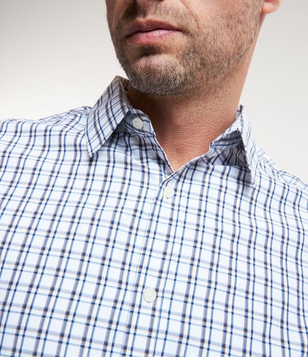 Camisa Em Tricoline Abotoamento E Estampa Xadrez Grid Branco Azul