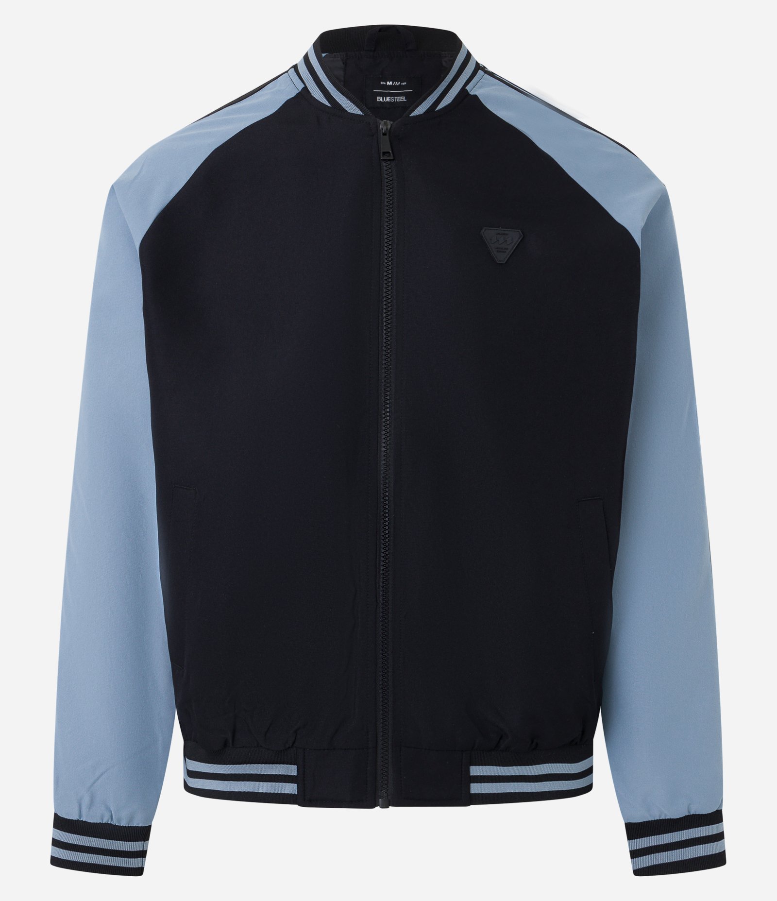 Jaqueta Bomber com Patch Localizado Preto/Azul 7