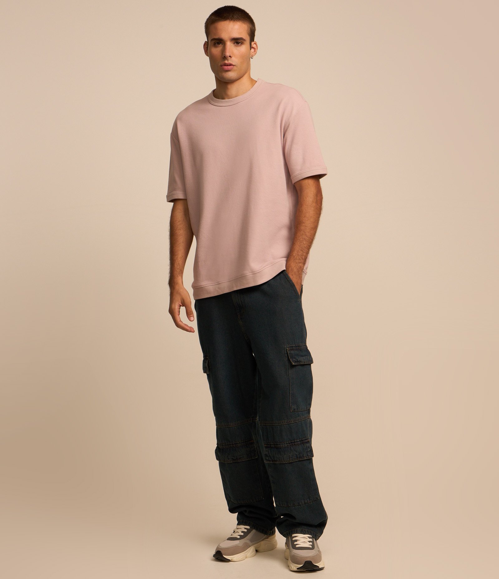 Camiseta Relaxed em Algodão com Textura de Mini Waffle Rosa 2