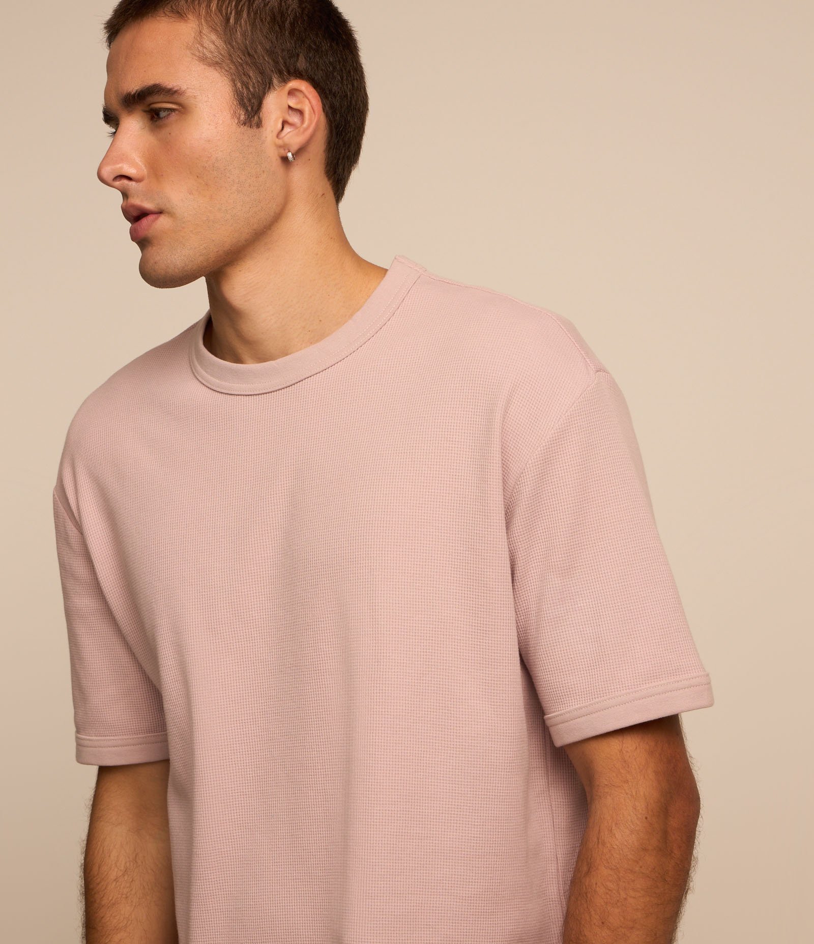 Camiseta Relaxed em Algodão com Textura de Mini Waffle Rosa 3