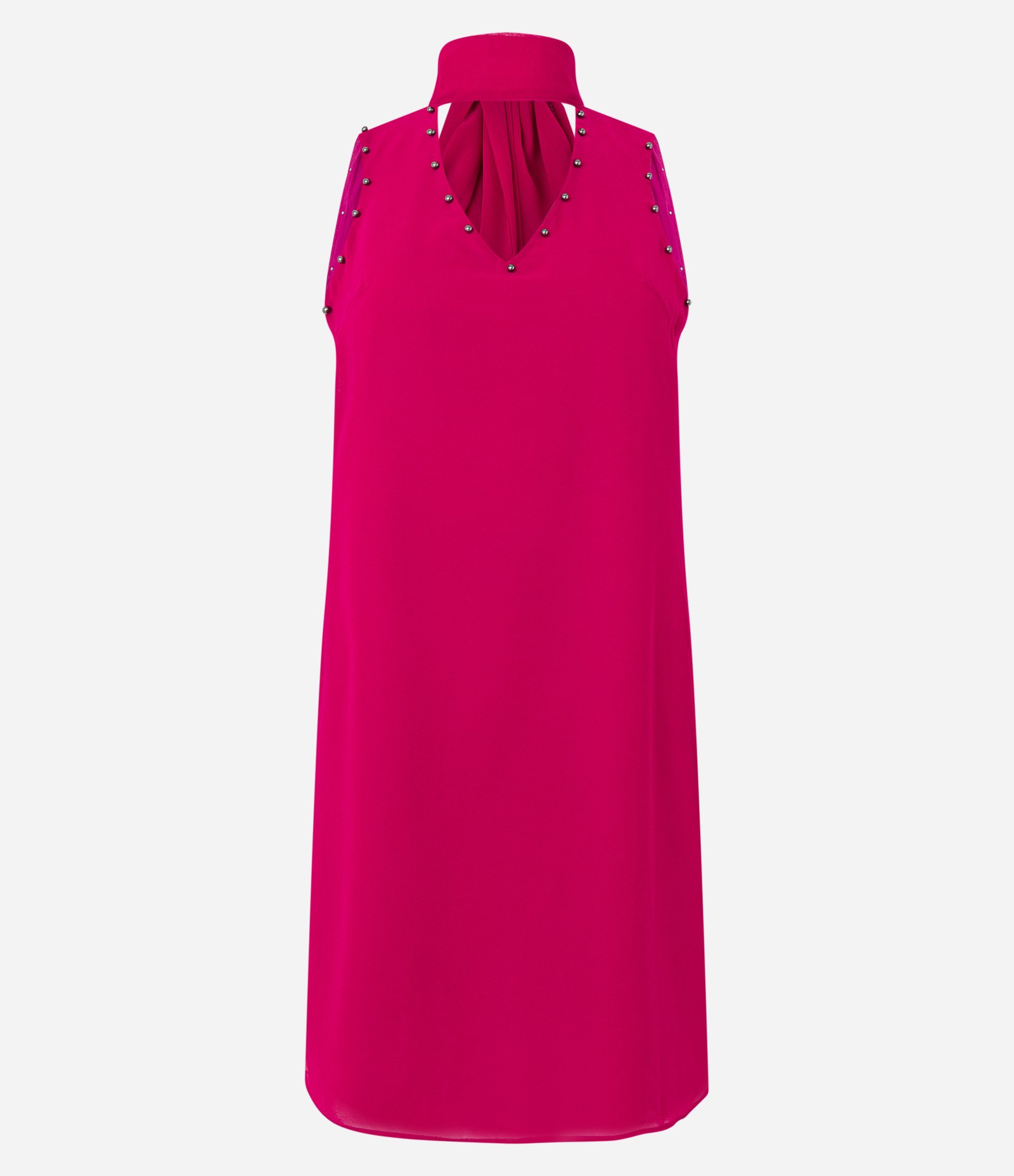 Vestido Curto em Chiffon com Gola Alta e Tachinhas Aplicadas Rosa 8