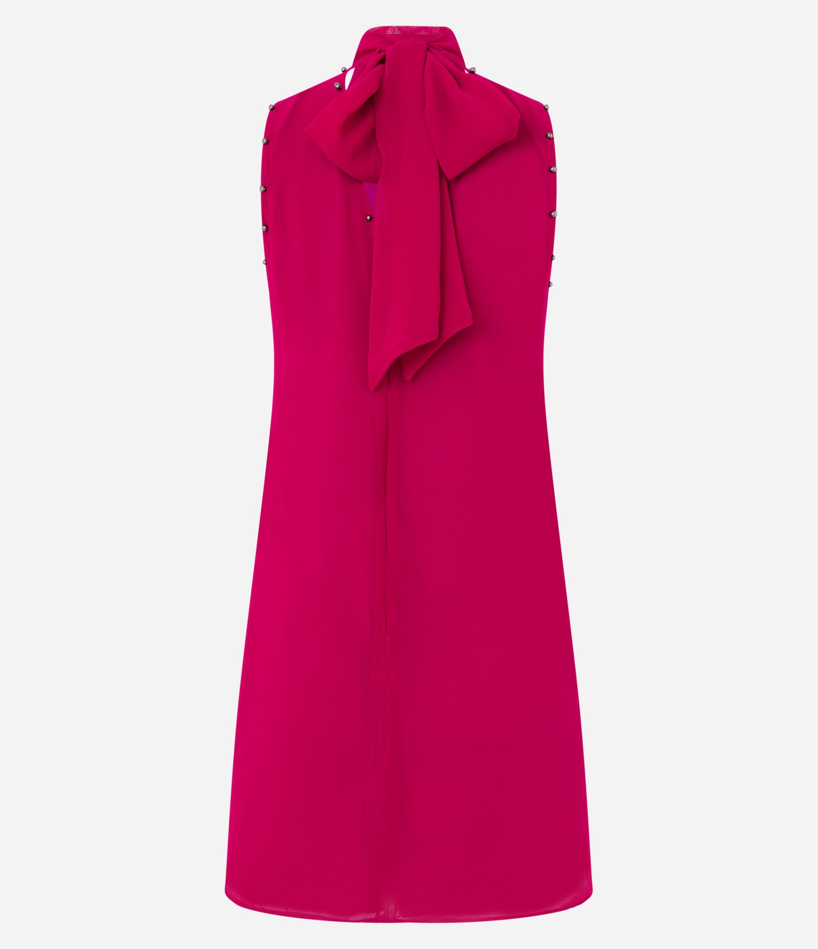 Vestido Curto em Chiffon com Gola Alta e Tachinhas Aplicadas Rosa 10