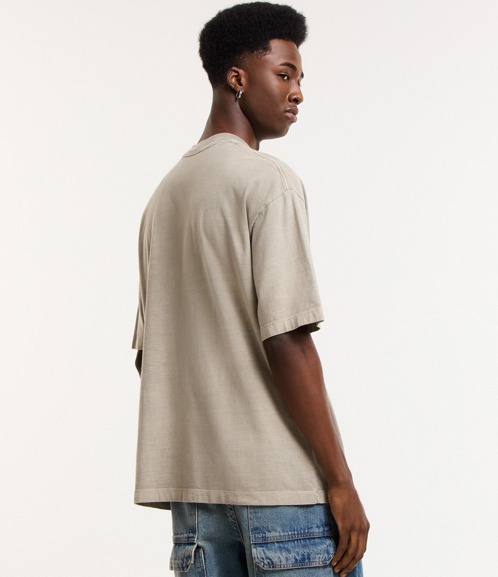 Camiseta Boxy em Algodão Estonada com Gola Alta Bege 3