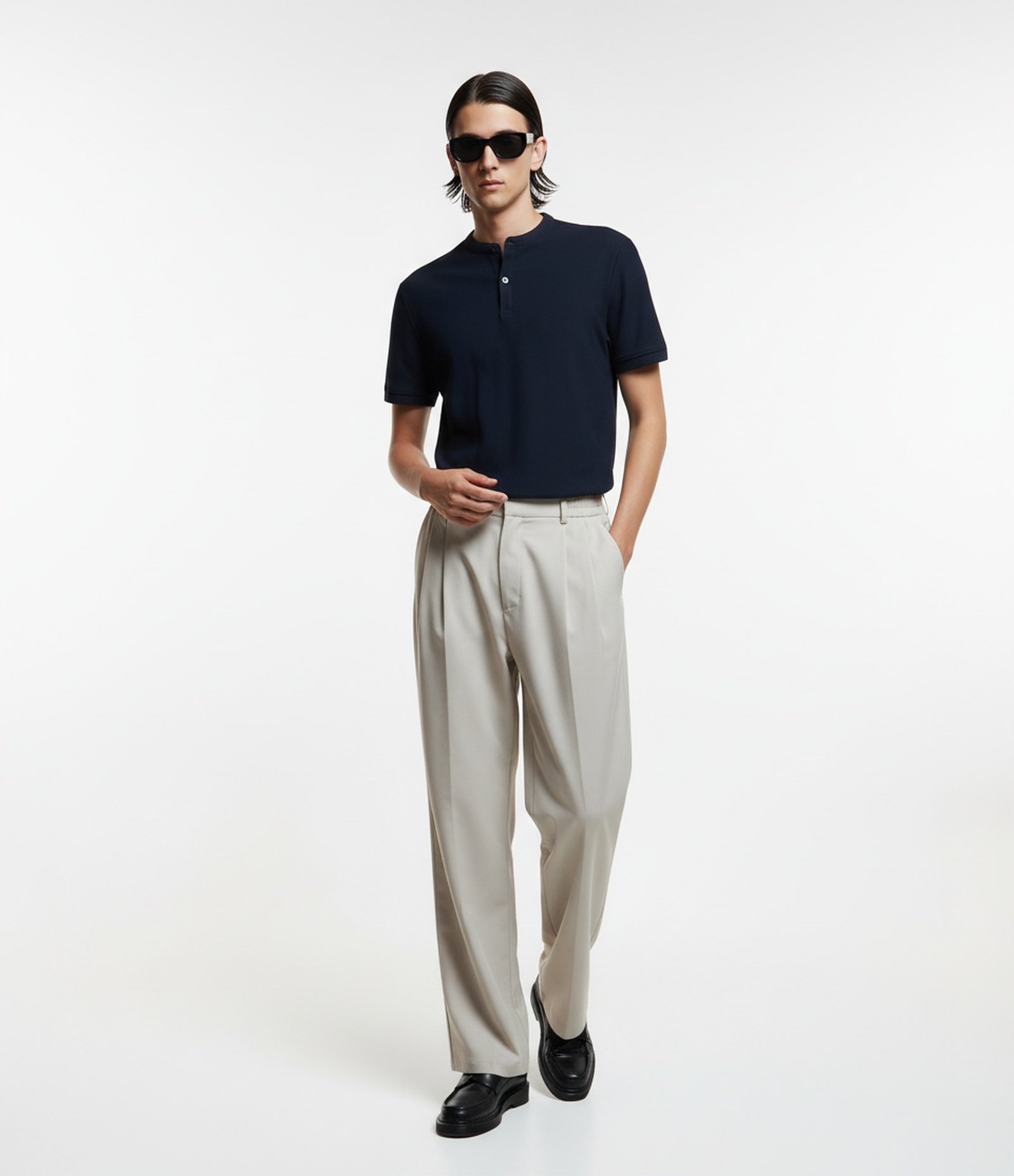 Camiseta Polo Slim em Piquet Texturizado Azul Marinho 3