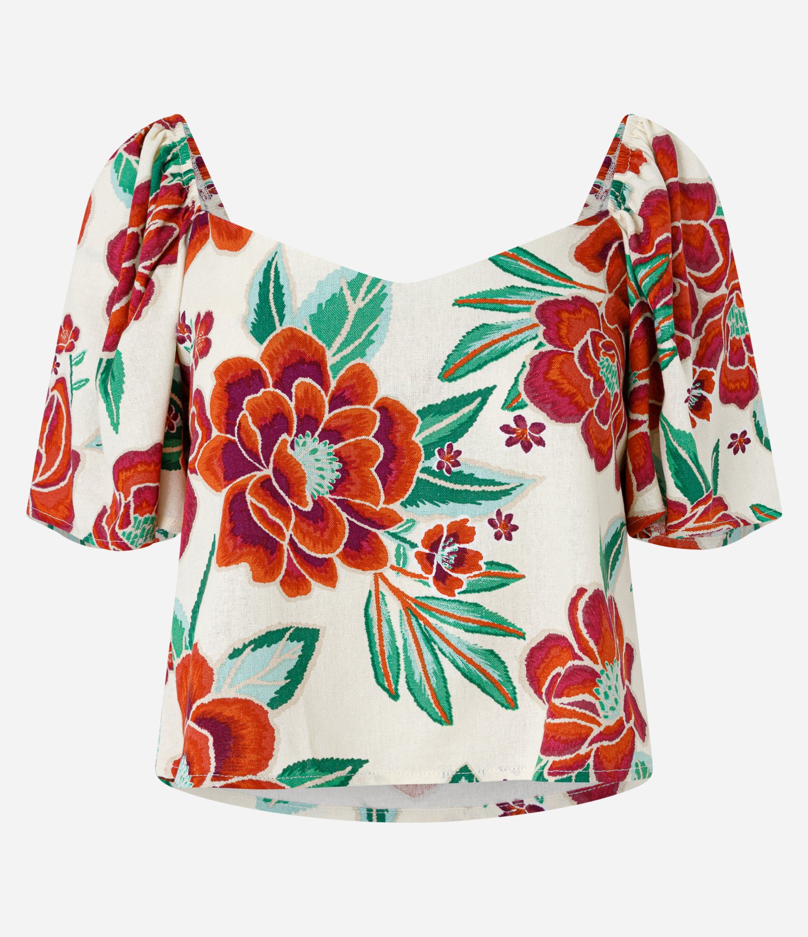 Blusa em Viscose e Linho com Manga Ampla e Estampa Floral Off White 4