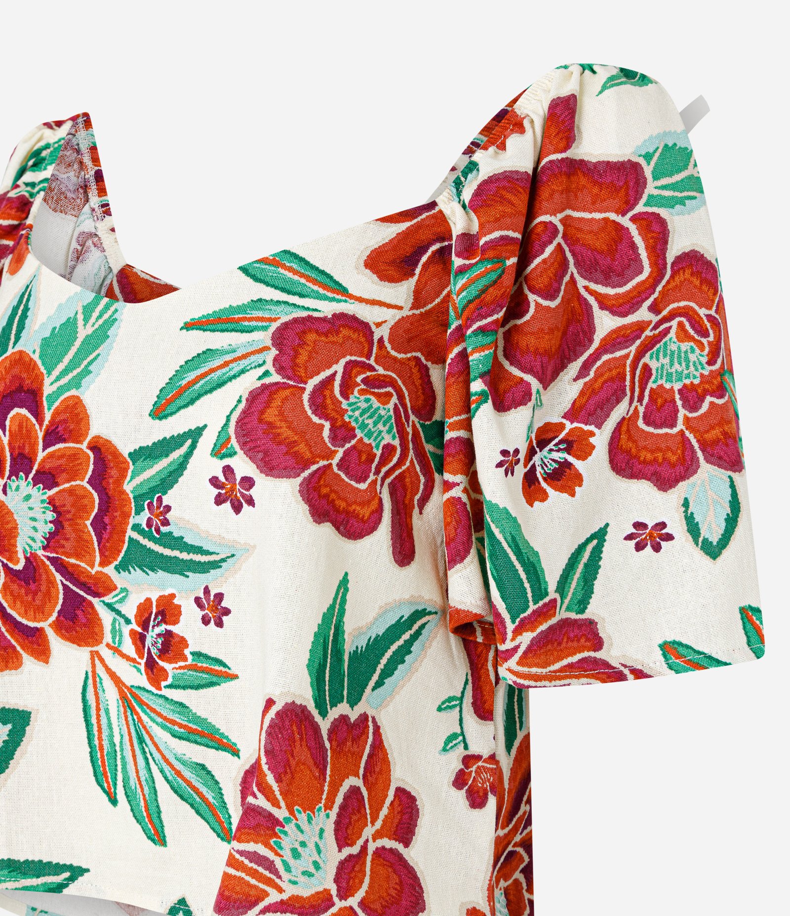 Blusa em Viscose e Linho com Manga Ampla e Estampa Floral Off White 5