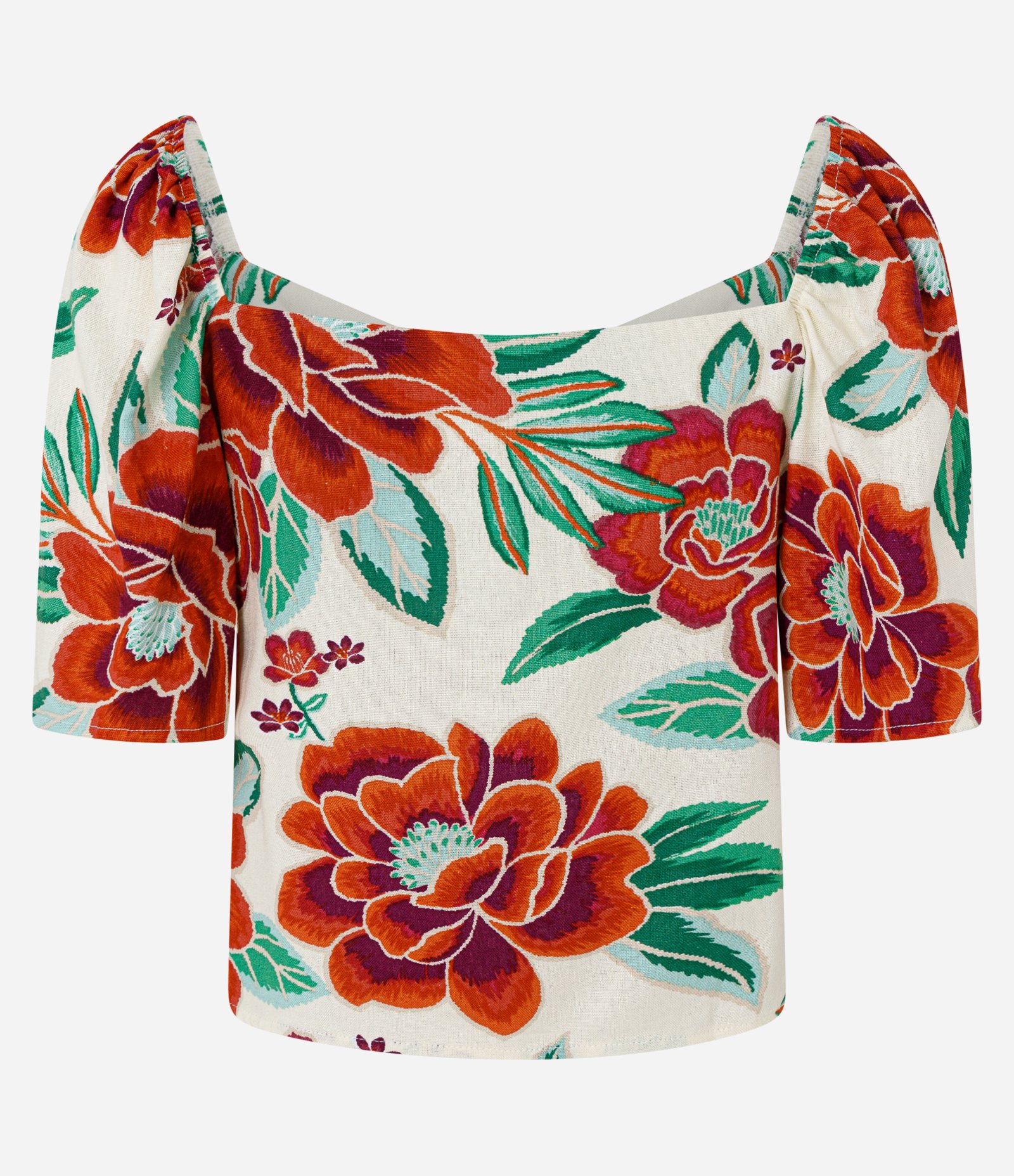 Blusa em Viscose e Linho com Manga Ampla e Estampa Floral Off White 6