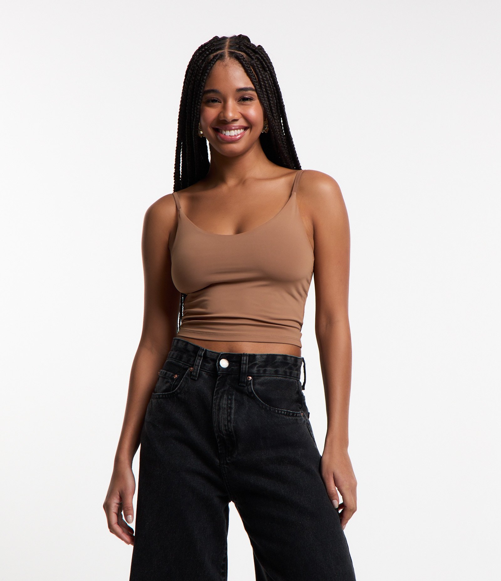Blusa de Alça Básica em Poliamida Marrom 1