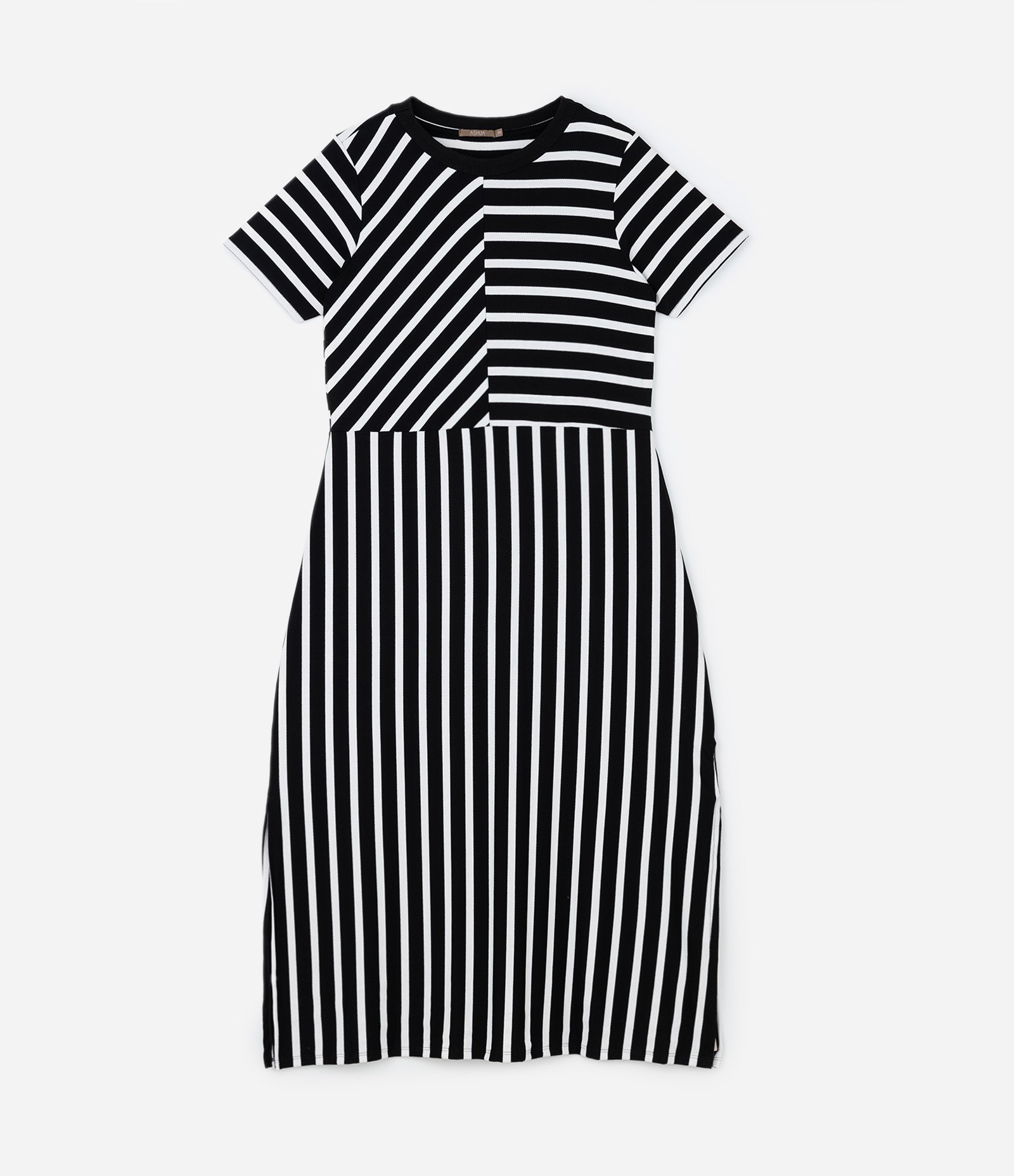 Vestido Midi em Crepe Listrado Curve & Plus Size Preto/Branco 5