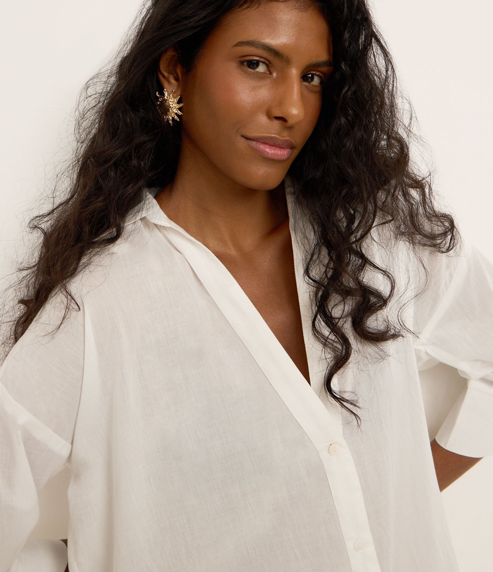 Saída de Praia Camisa em Voal com Mangas 3/4 Off White 3