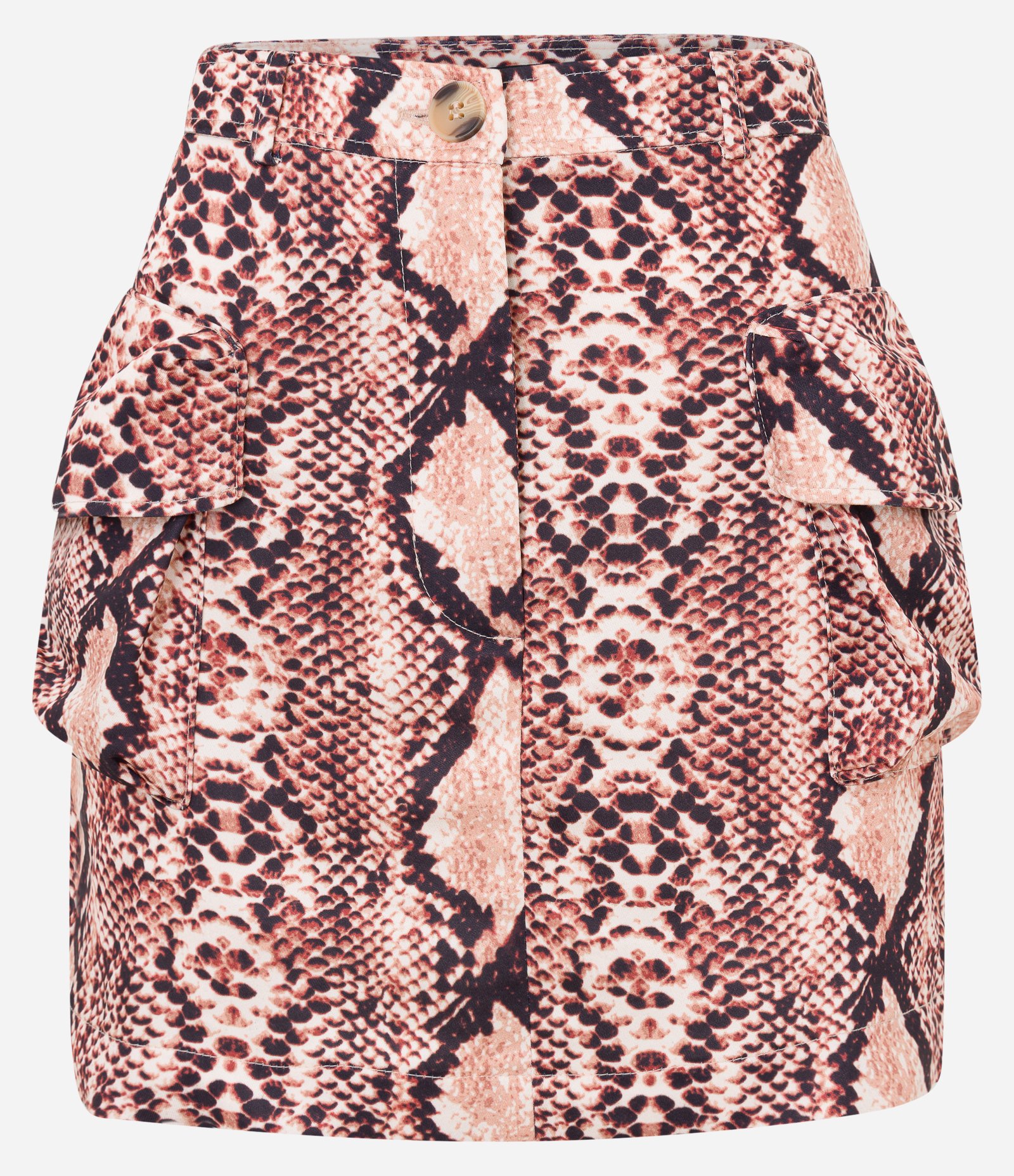 Mini Saia Utilitária Alfaiatada com Bolsos Laterais e Estampa Animal Print Cobra Rosa 6