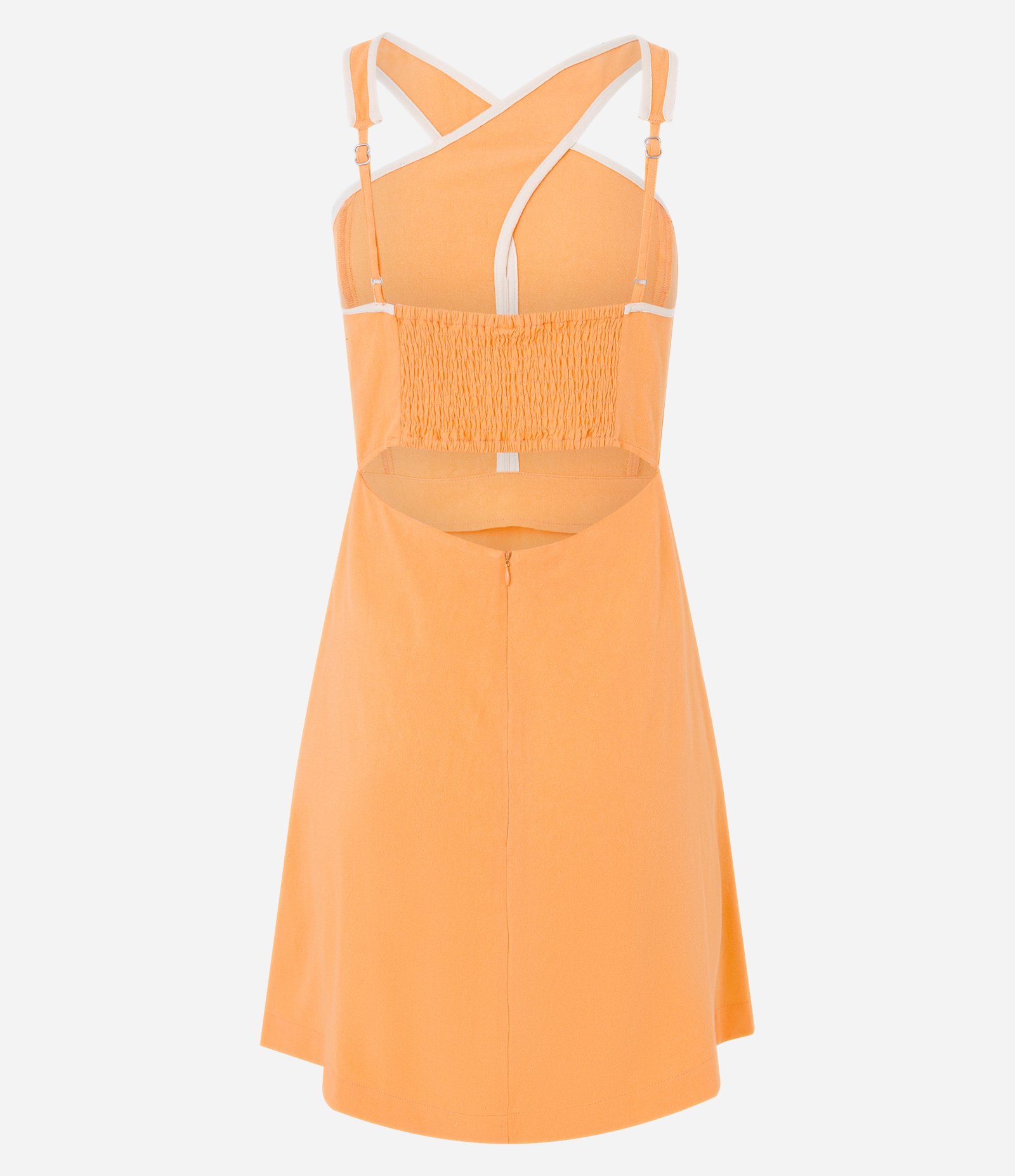Vestido Curto em Viscose com Linho e Decote Cruzado Laranja 6
