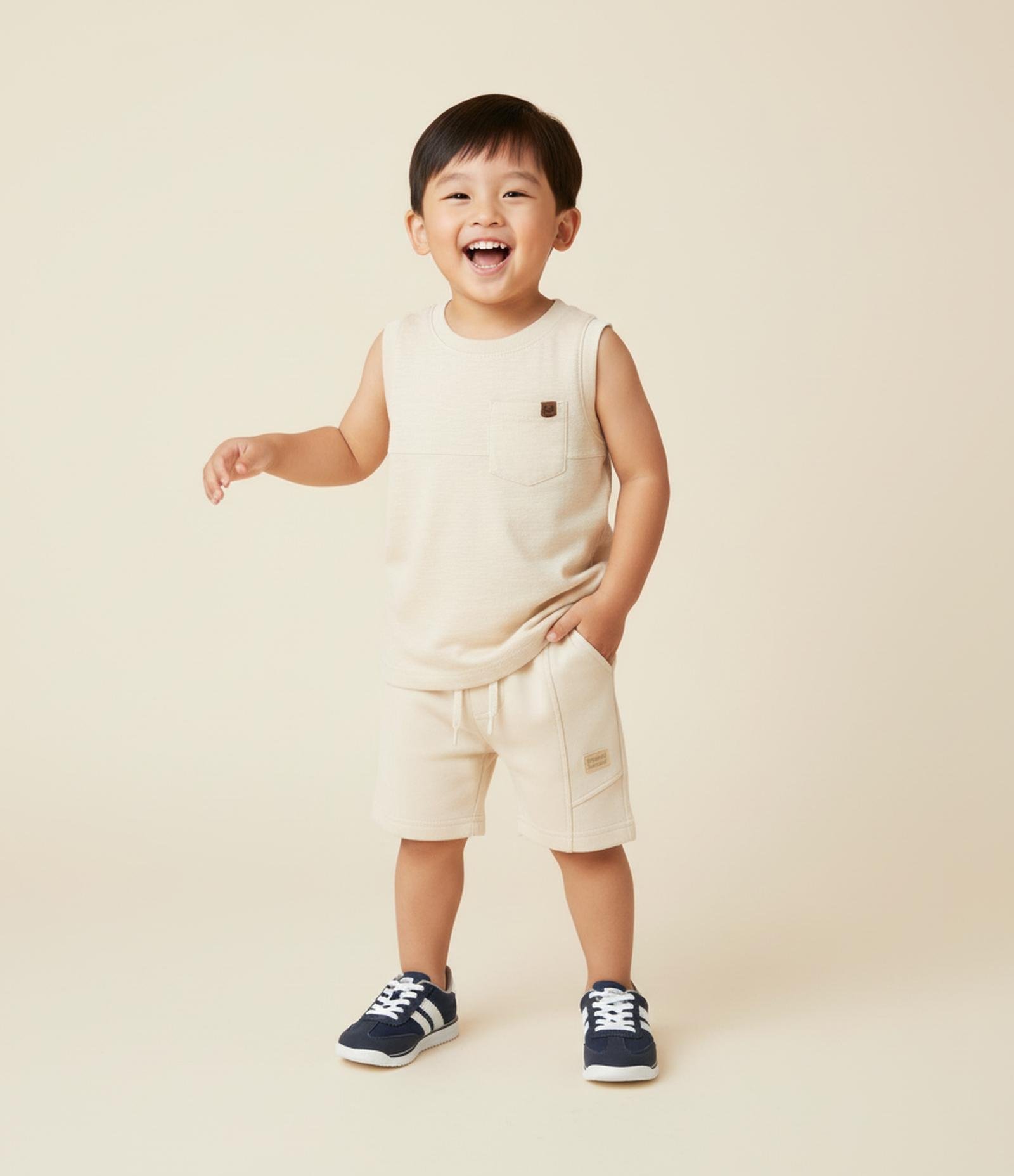 Bermuda Infantil em Modal com Recortes - Tam 1 a 5 anos Bege 1