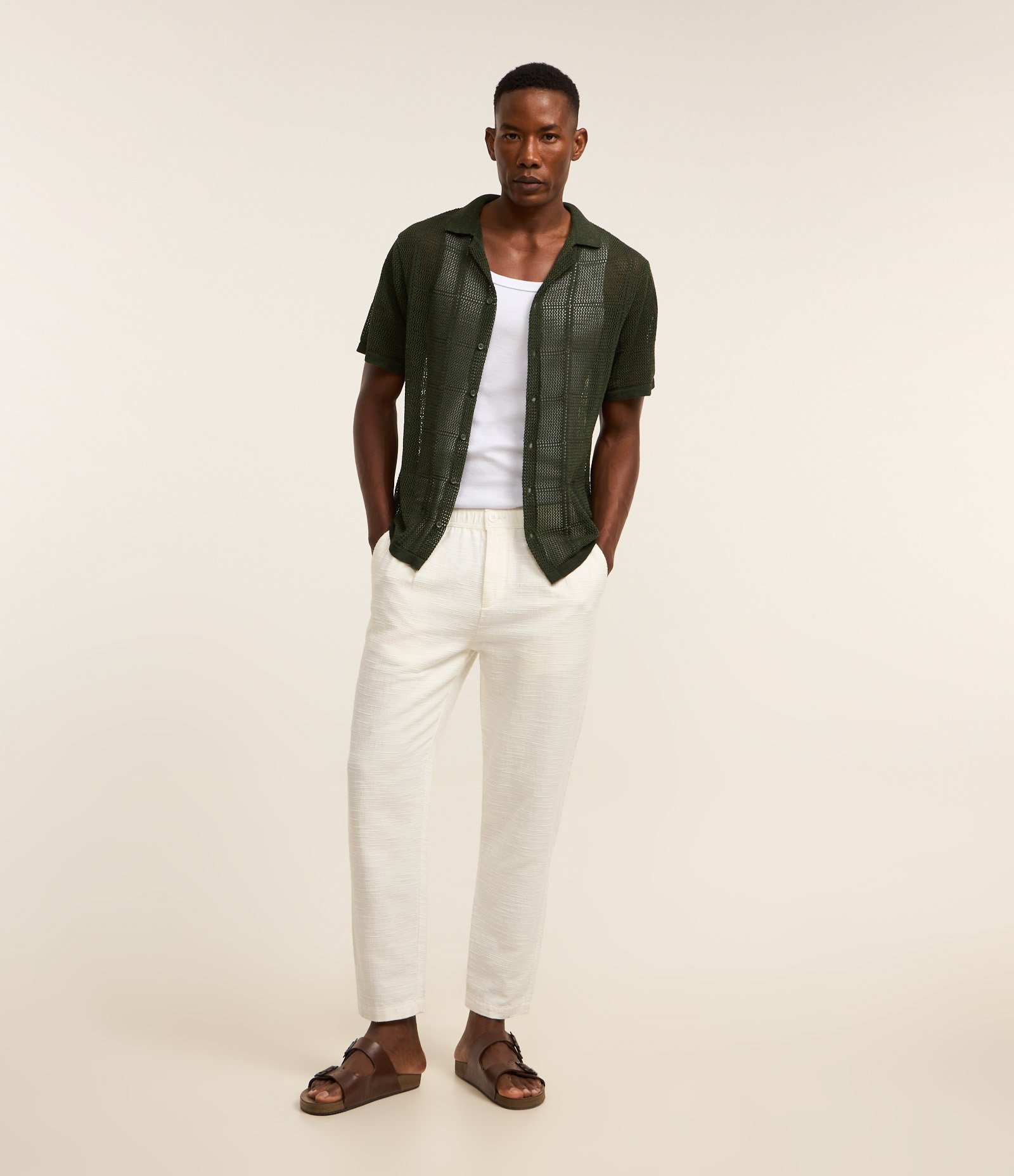 Calça Relaxed em Algodão com Textura Off White 1