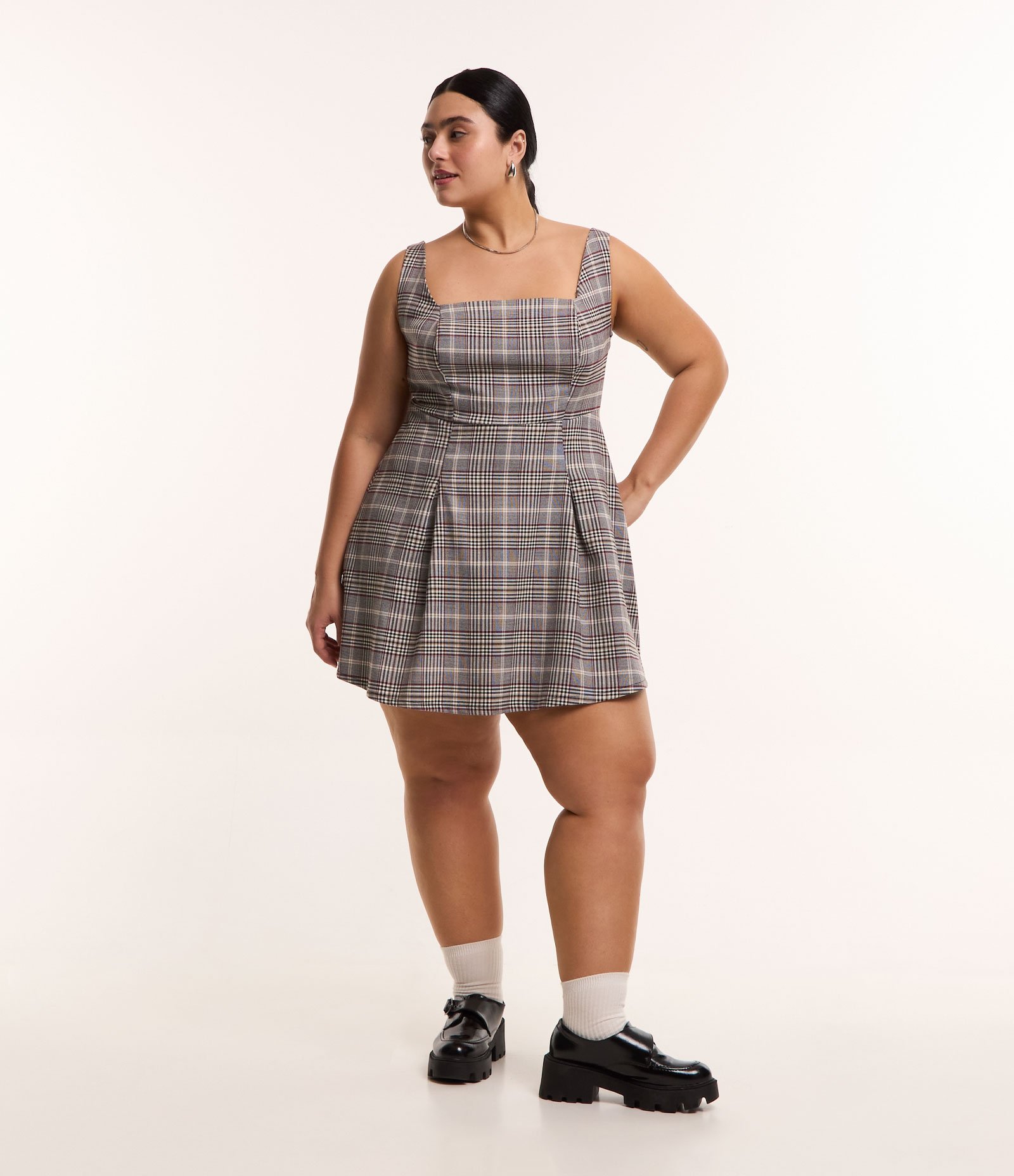 Vestido Curto Alfaiataria Xadrez com Pregas Curve & Plus Size Multicores 2