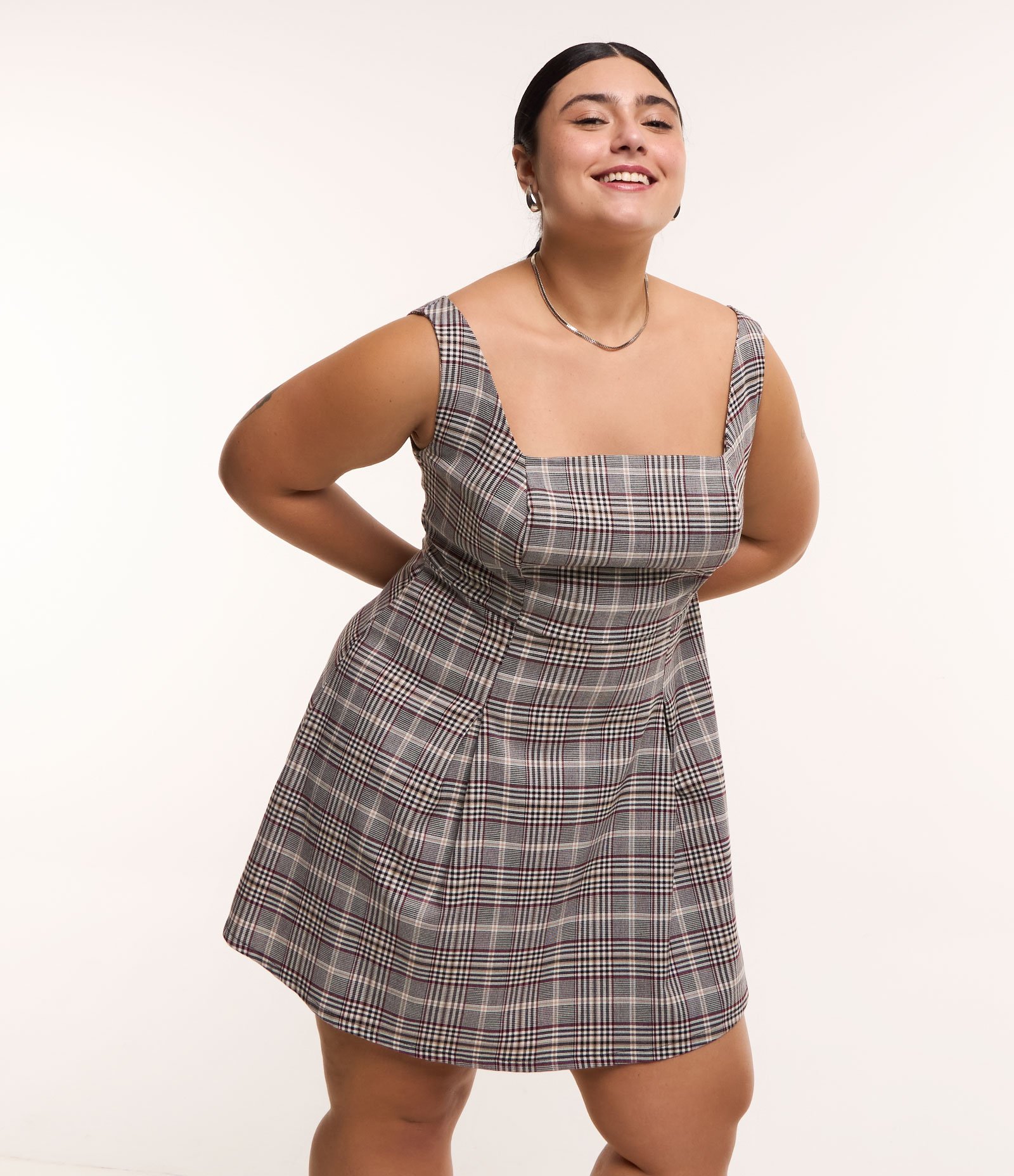 Vestido Curto Alfaiataria Xadrez com Pregas Curve & Plus Size Multicores 3
