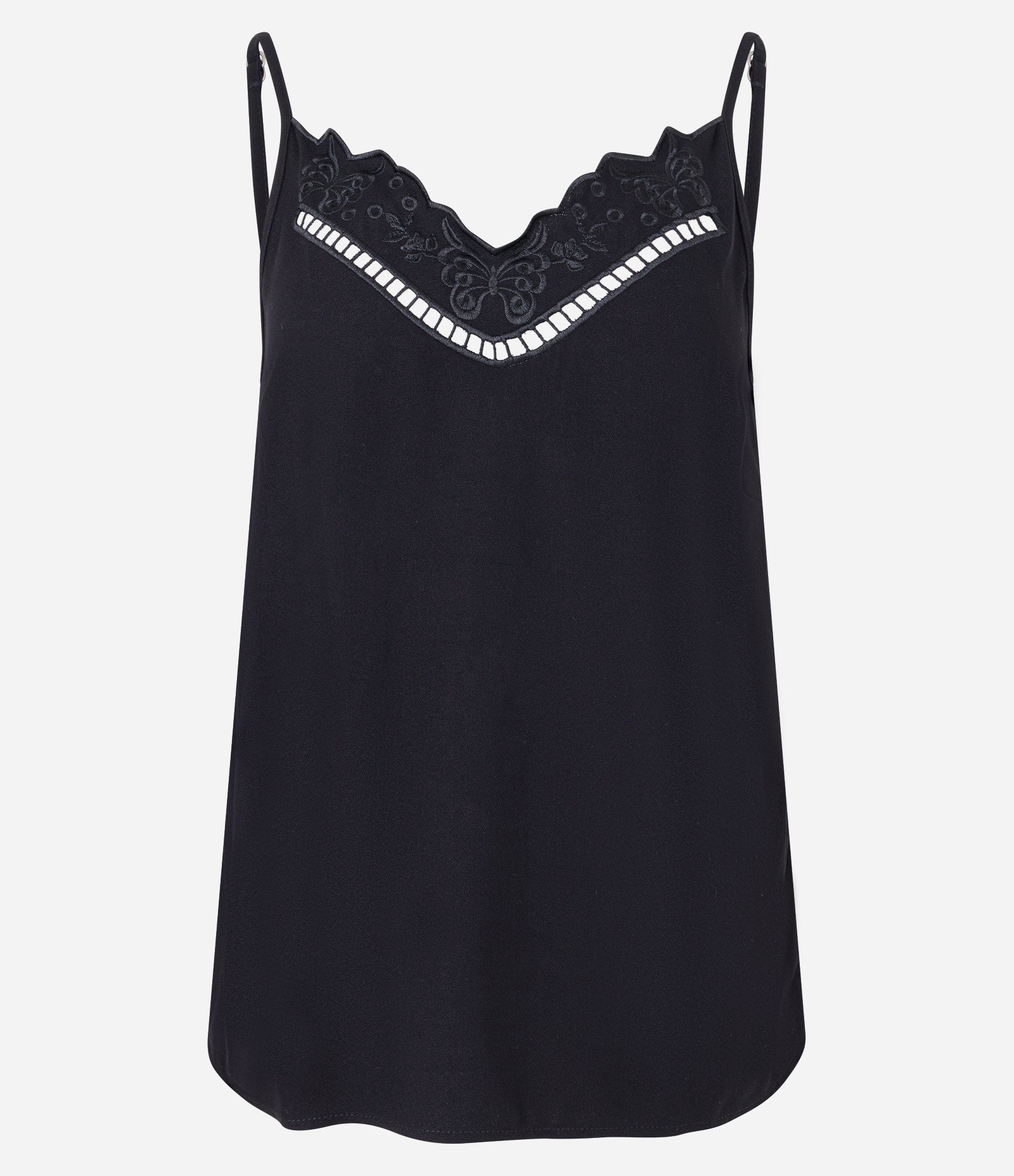 Blusa de Alça em Viscose com Bordado Floral no Decote Preto 5
